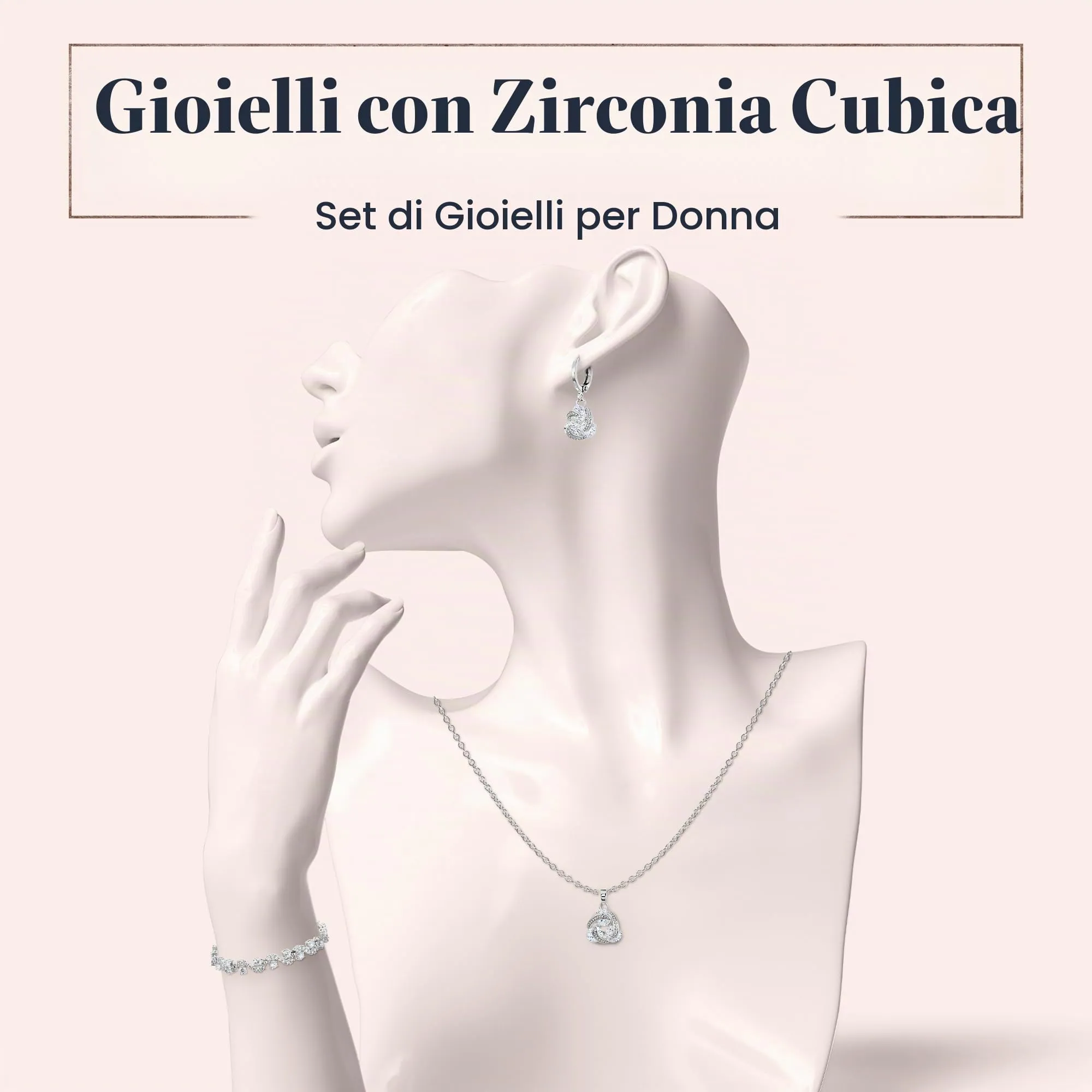 Crystalline Azuria Donna 18ct Placcato Oro Bianco Nozze Parure con Bianco Cristalli di Zirconi Collana con Ciondolo 45 cm Orecchini Pendenti Bracciale - immagine 2