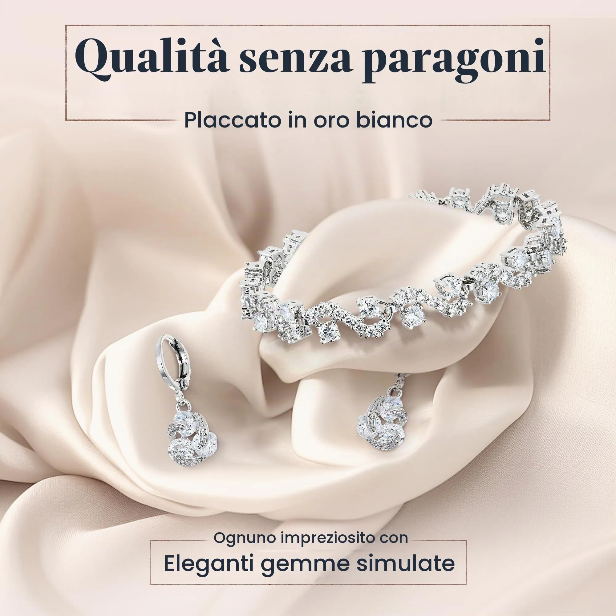 Crystalline Azuria Donna 18ct Placcato Oro Bianco Nozze Parure con Bianco Cristalli di Zirconi Collana con Ciondolo 45 cm Orecchini Pendenti Bracciale - immagine 4
