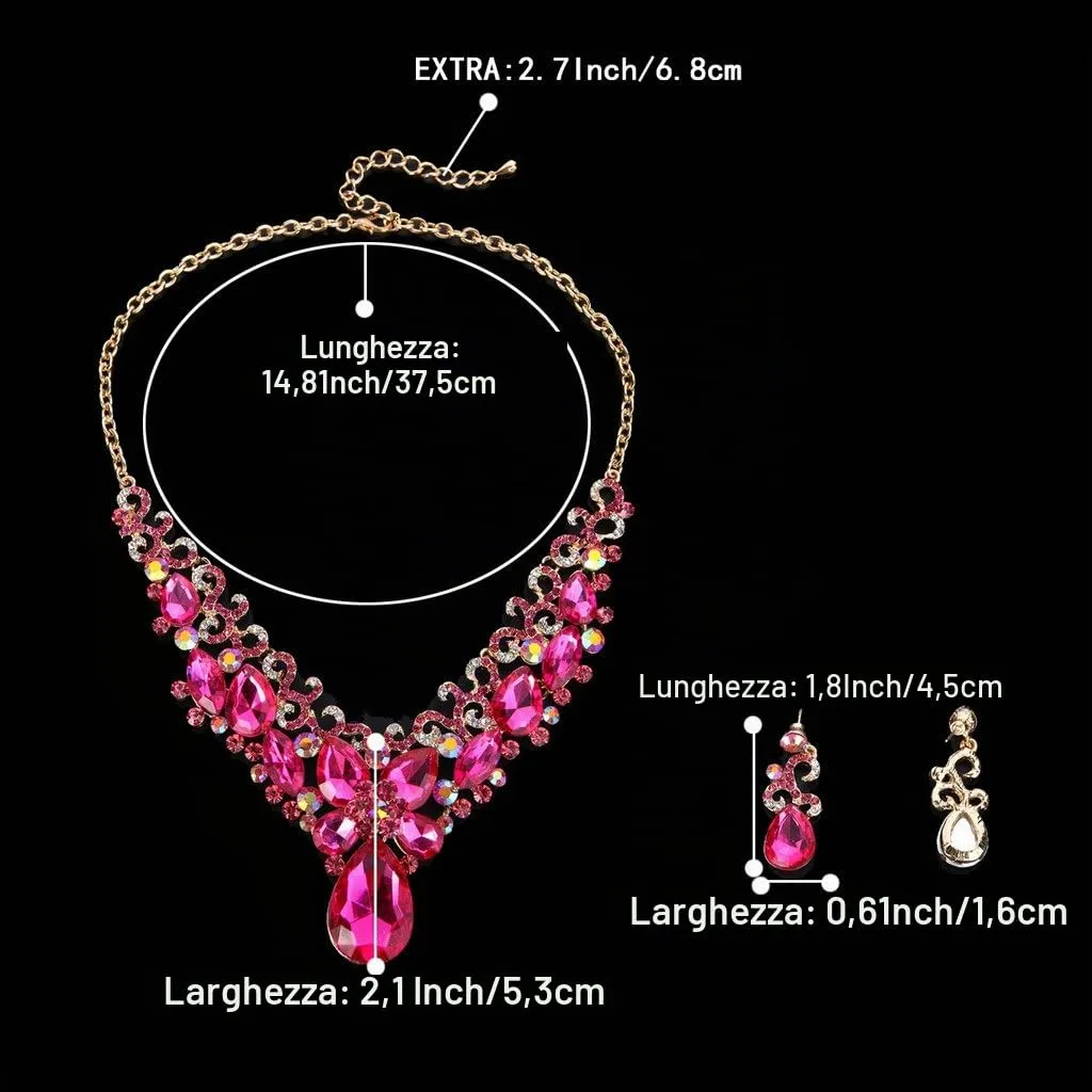 Clearine Donna Parure gioielli-Boemo Boho lacrima Marquise Farfalla Filigrana Collana Ciondola gli orecchini Set Fucsia Oro-fondo - immagine 4