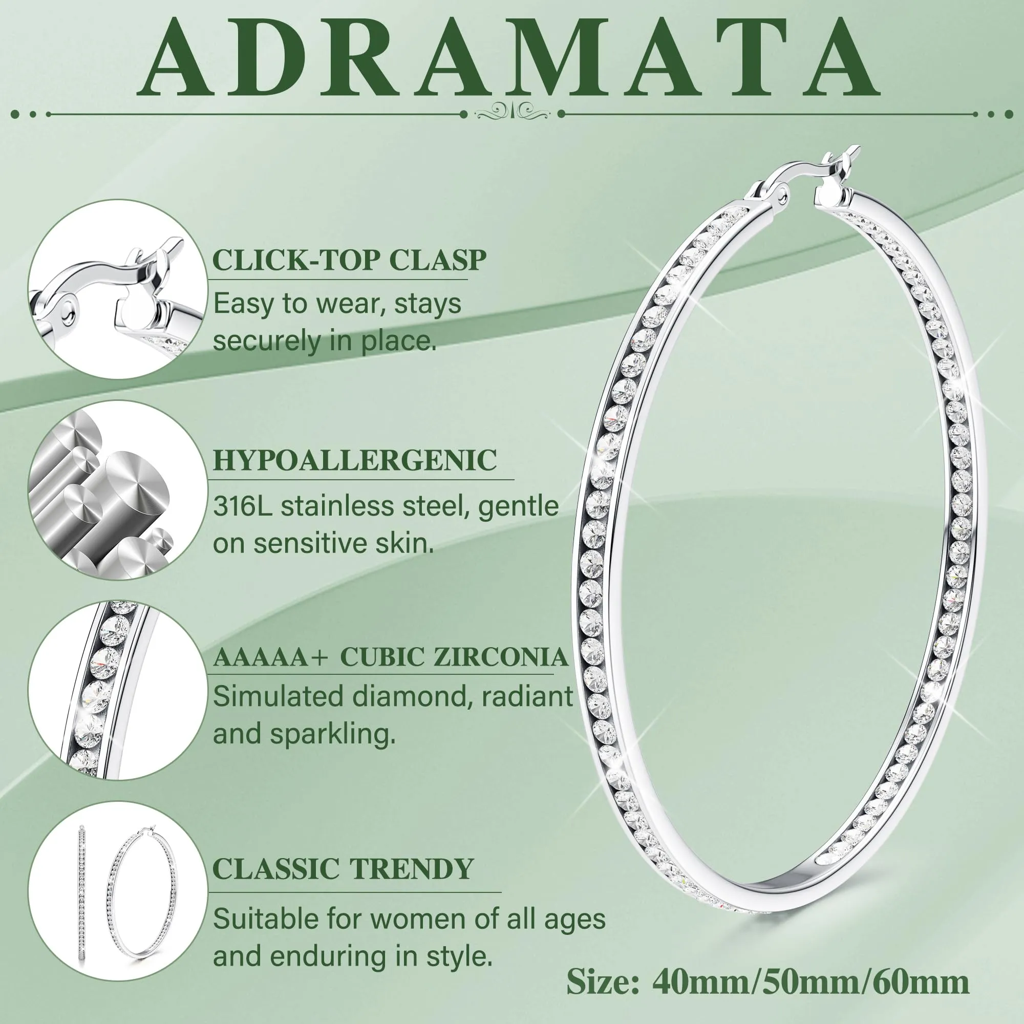 Adramata Orecchini Donna Orecchini Cerchio Zirconia Cubica Orecchino - immagine 2