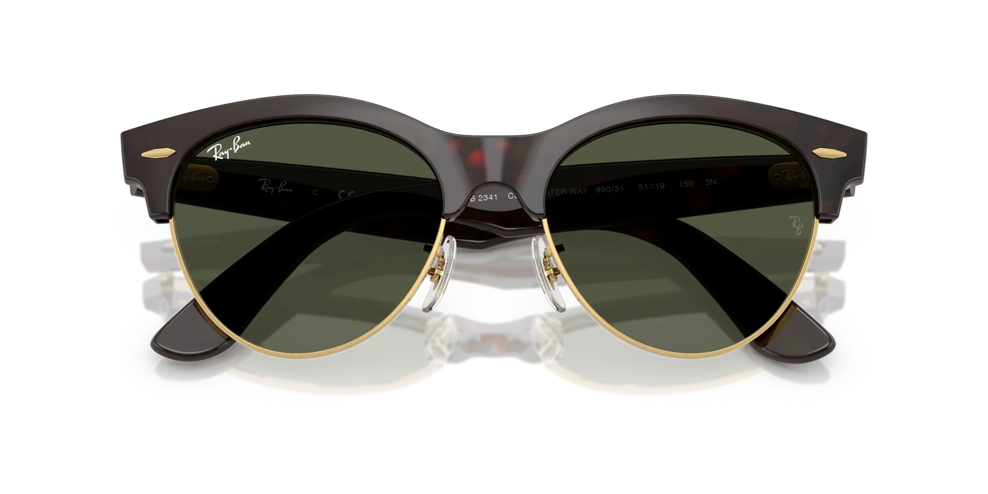 Ray - Ban RB2341 CLUBMASTER WAY 990/31 Occhiali da sole Acetato Havana Verde Squadrata Normale - immagine 2