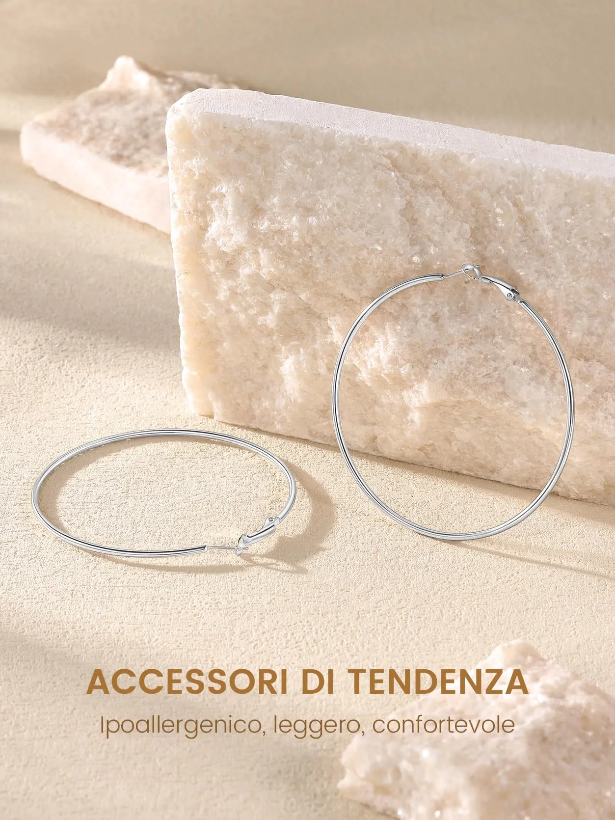 GoldChic Orecchini Cerchio Grande 70mm Argento Acciaio Inox - immagine 5