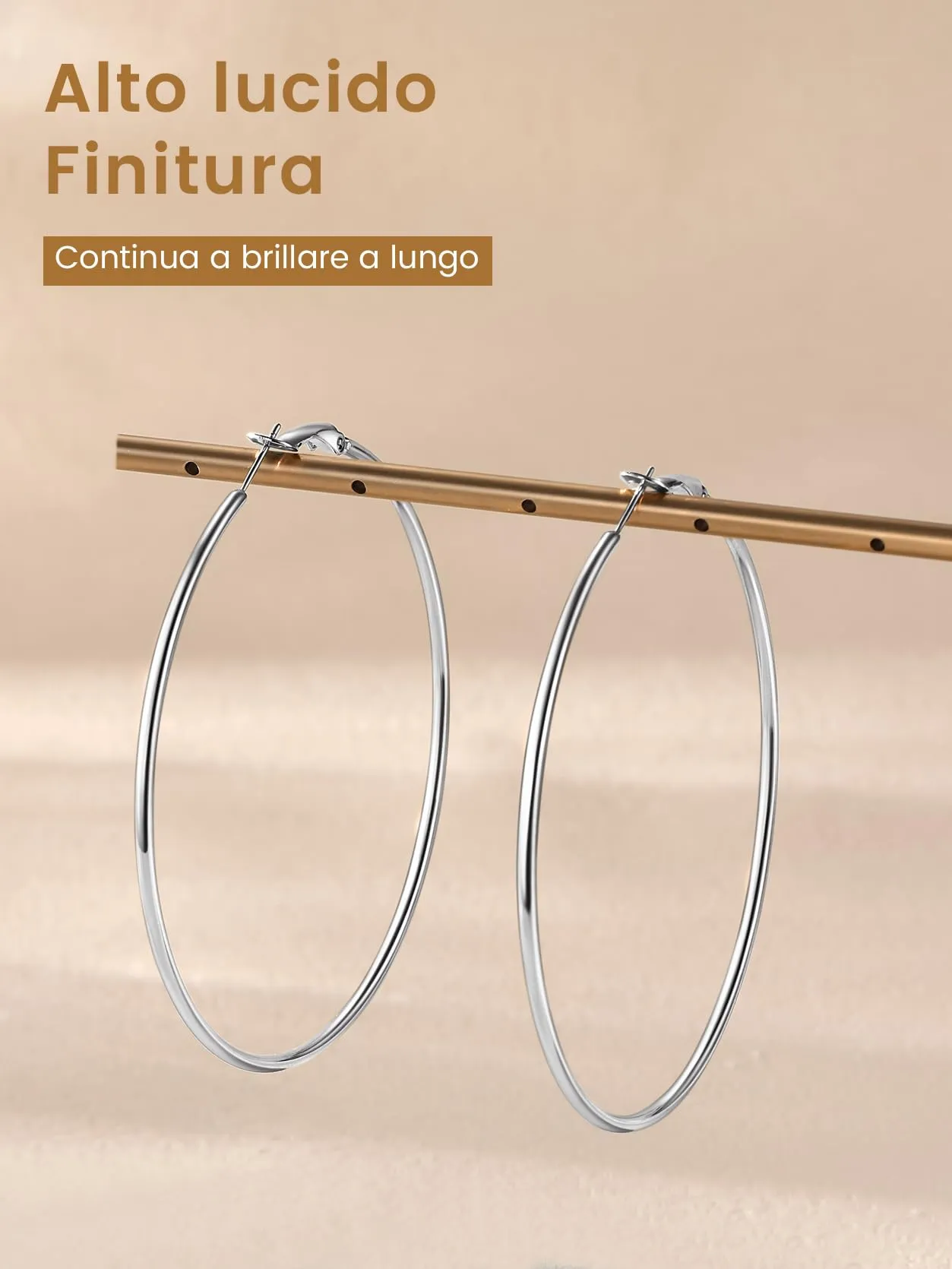 GoldChic Orecchini Cerchio Grande 70mm Argento Acciaio Inox - immagine 7