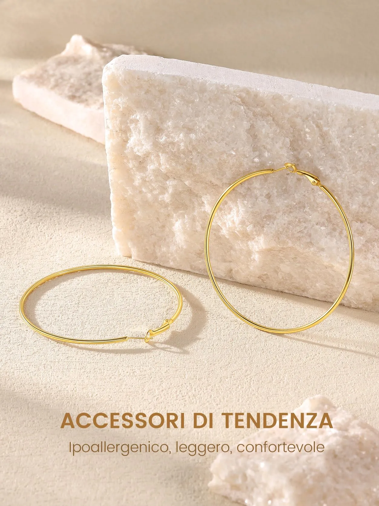 GoldChic Orecchini Cerchio Grande 70mm Oro in Acciaio Inox - immagine 5