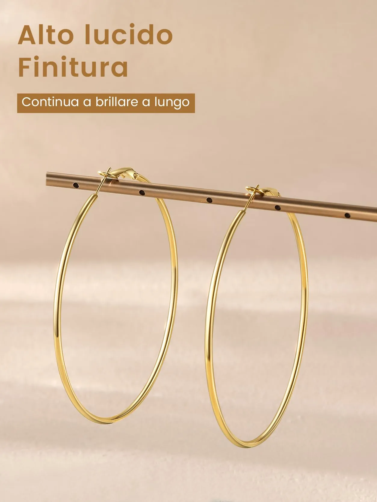 GoldChic Orecchini Cerchio Grande 70mm Oro in Acciaio Inox - immagine 6