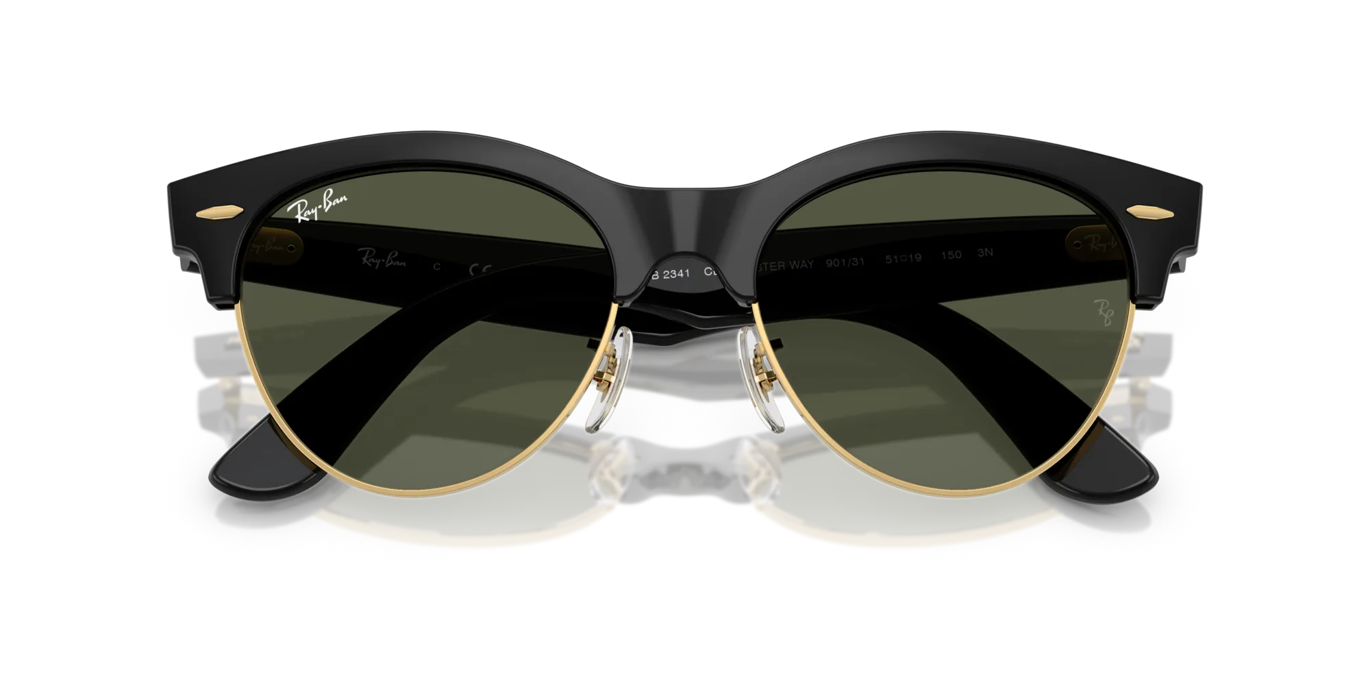 Ray - Ban RB2341 CLUBMASTER WAY 901/31 Occhiali da sole Acetato Nero Verde Squadrata Normale - immagine 2