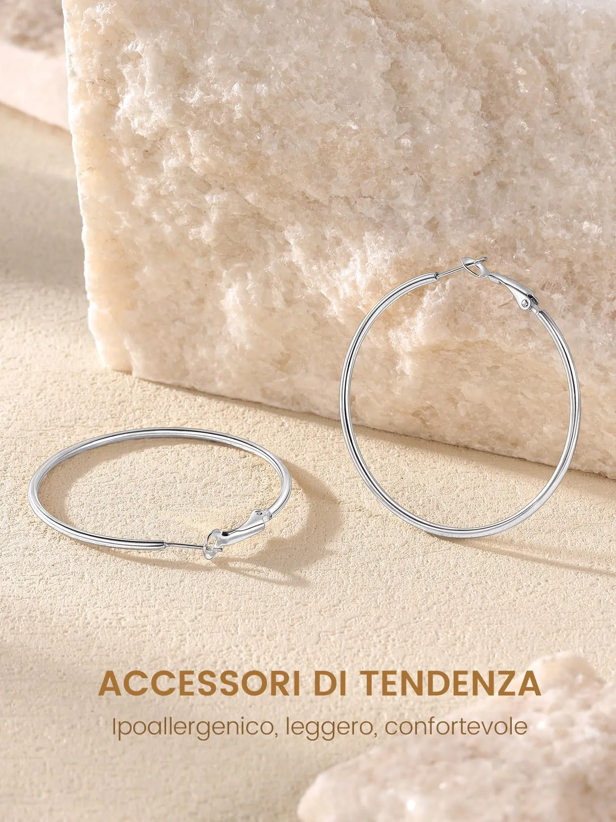 GoldChic Orecchini Cerchio Media 50mm Argento Acciaio Inox - immagine 4