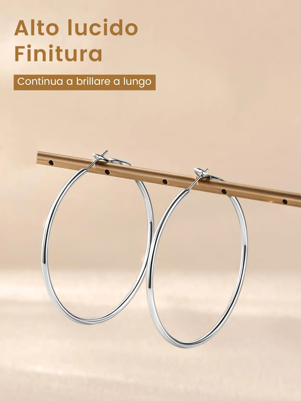 GoldChic Orecchini Cerchio Media 50mm Argento Acciaio Inox - immagine 6