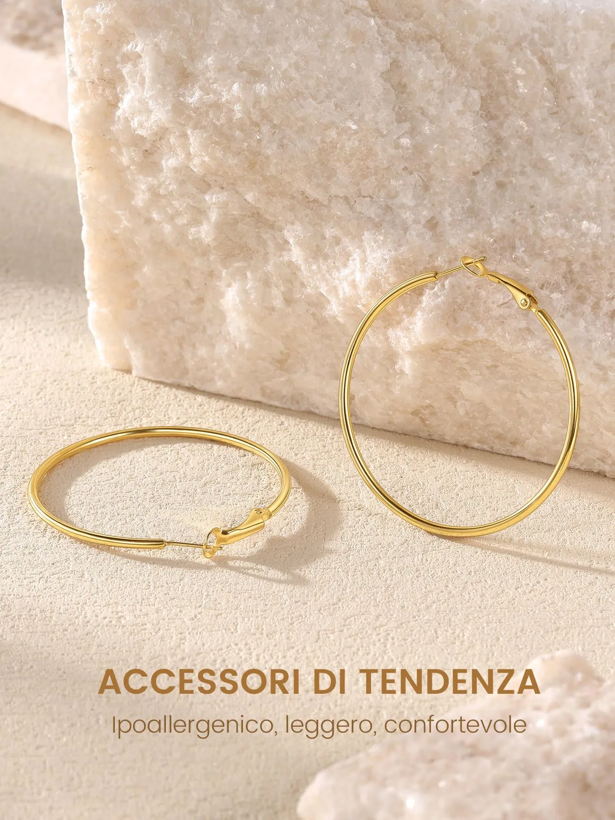 GoldChic Orecchini Cerchio Media 50mm Oro in Acciaio Inox - immagine 3