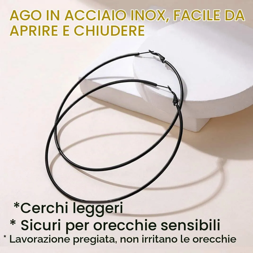 GoldChic Orecchini Cerchio Grande 70mm Nero in Acciaio Inox - immagine 4