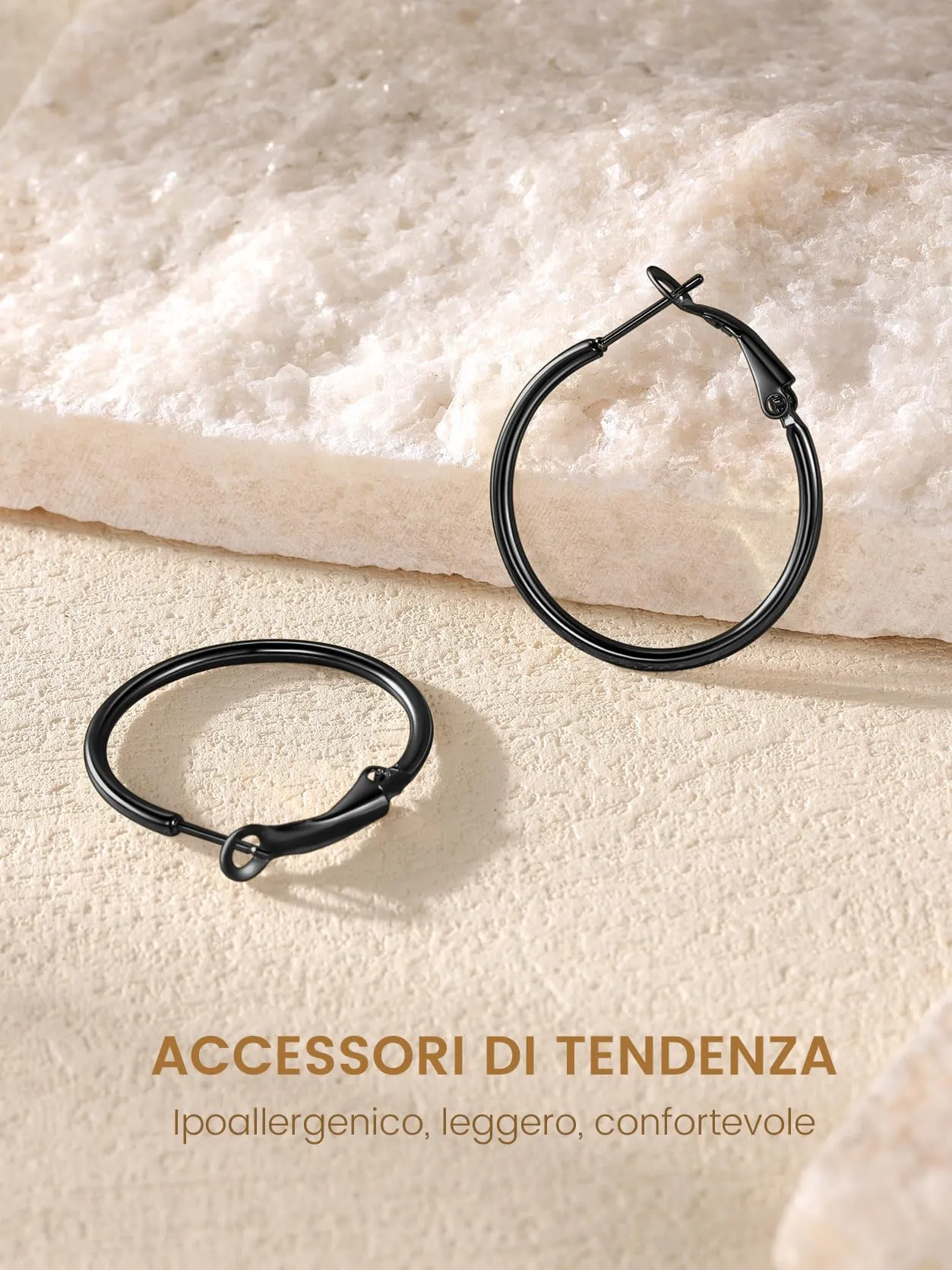 GoldChic Orecchini Cerchio 30mm Nero in Acciaio Inox - immagine 6