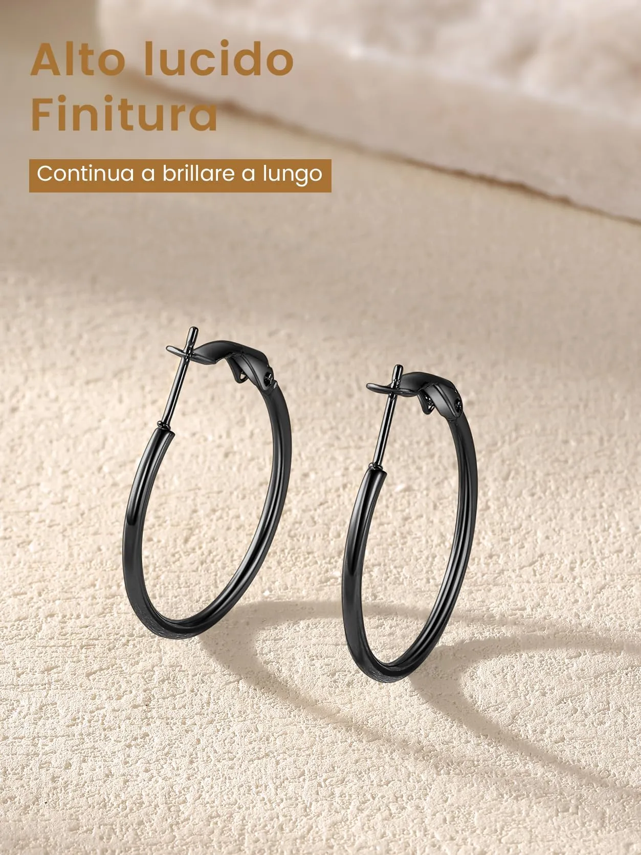 GoldChic Orecchini Cerchio 30mm Nero in Acciaio Inox - immagine 7