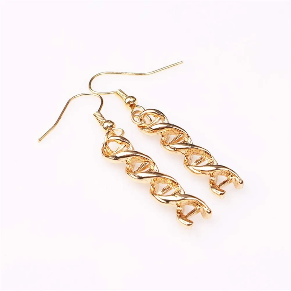 HMOOY Infinity Spiral Dna Double Helix Collana Orecchini Set Chimica Scienza Biologia Molecola Ciondolo Set di Gioielli per Studente di Medicina (Gold) - immagine 2
