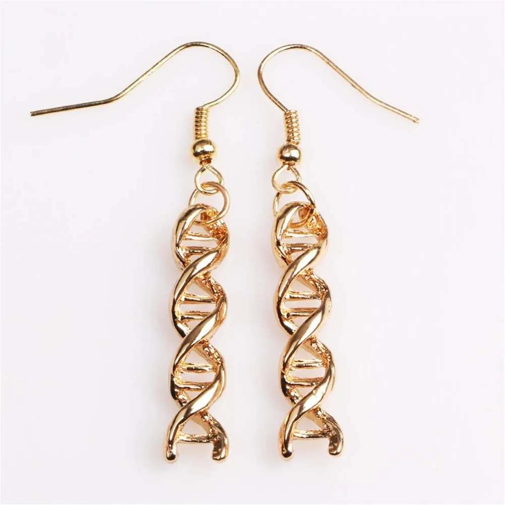 HMOOY Infinity Spiral Dna Double Helix Collana Orecchini Set Chimica Scienza Biologia Molecola Ciondolo Set di Gioielli per Studente di Medicina (Gold) - immagine 3