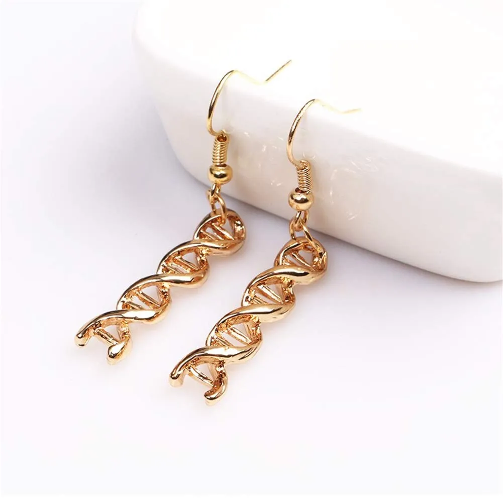 HMOOY Infinity Spiral Dna Double Helix Collana Orecchini Set Chimica Scienza Biologia Molecola Ciondolo Set di Gioielli per Studente di Medicina (Gold) - immagine 4