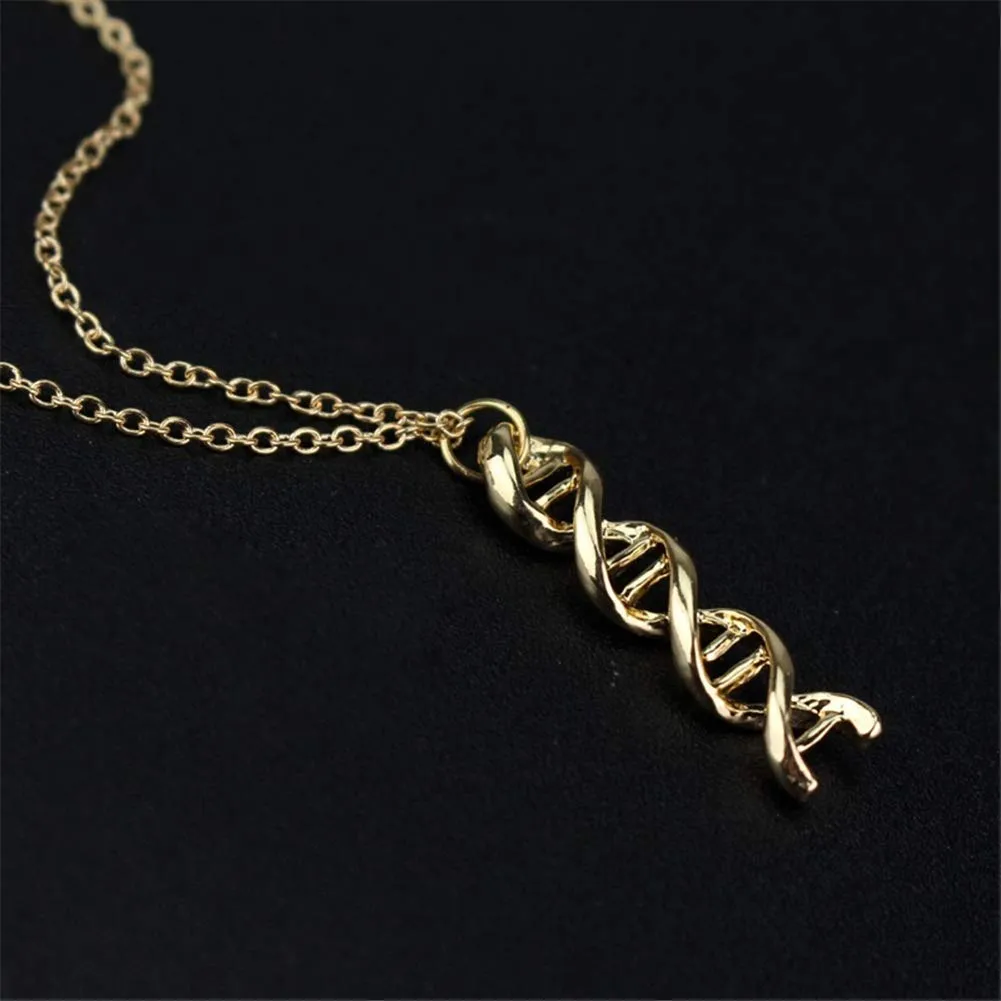 HMOOY Infinity Spiral Dna Double Helix Collana Orecchini Set Chimica Scienza Biologia Molecola Ciondolo Set di Gioielli per Studente di Medicina (Gold) - immagine 5