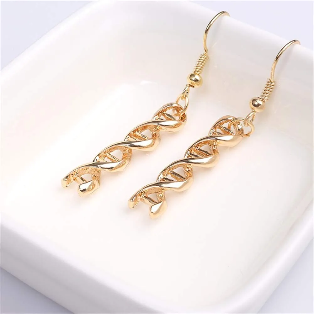 HMOOY Infinity Spiral Dna Double Helix Collana Orecchini Set Chimica Scienza Biologia Molecola Ciondolo Set di Gioielli per Studente di Medicina (Gold) - immagine 6