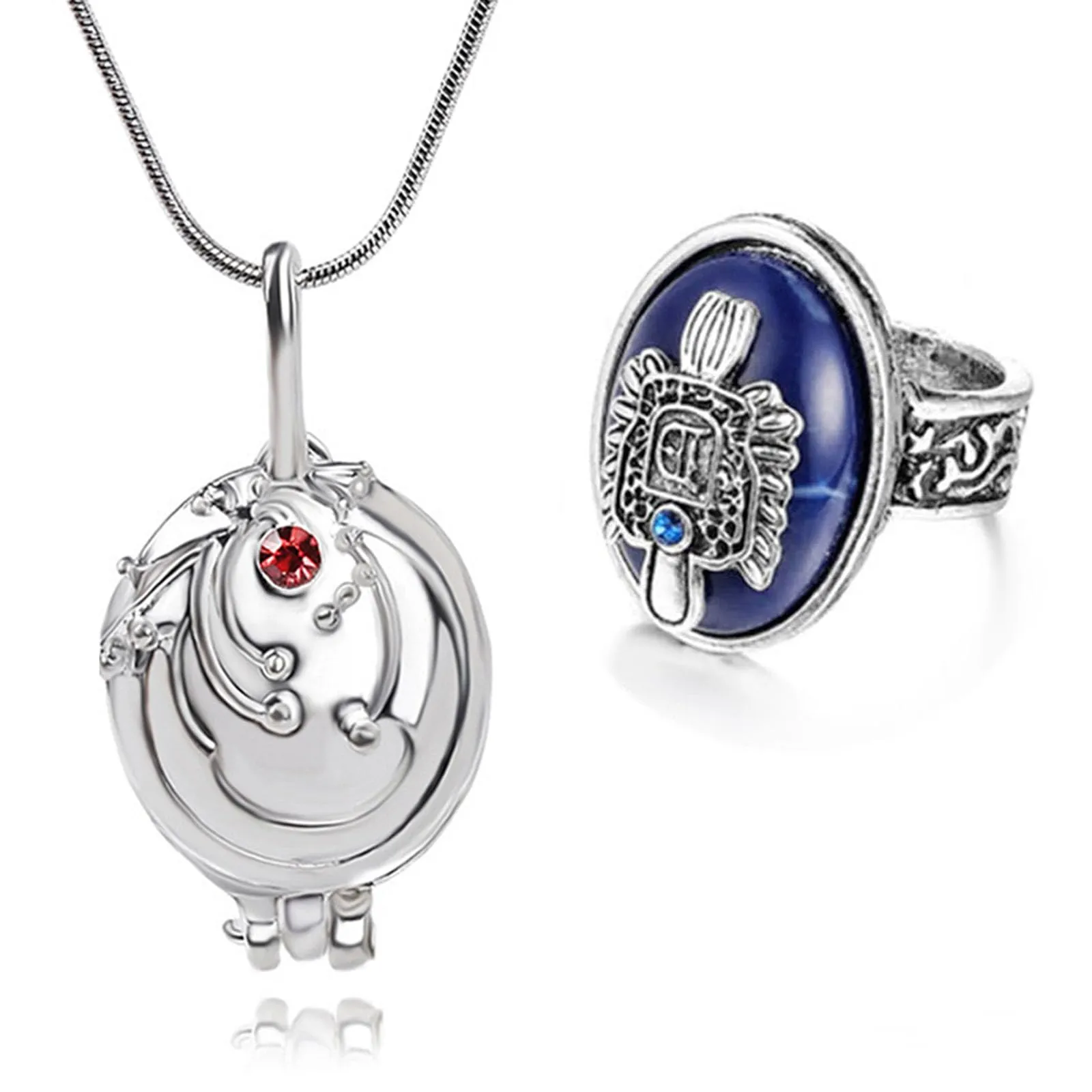 HJYZY Vampire Diar.s Gioielli Elena Apertura Vervain medaglione Collana con ciondolo a forma di goccia con sigillo di camminata e anello di Damon Set di gioielli per cosplay Set con adesivi 12 pezzi - immagine 1