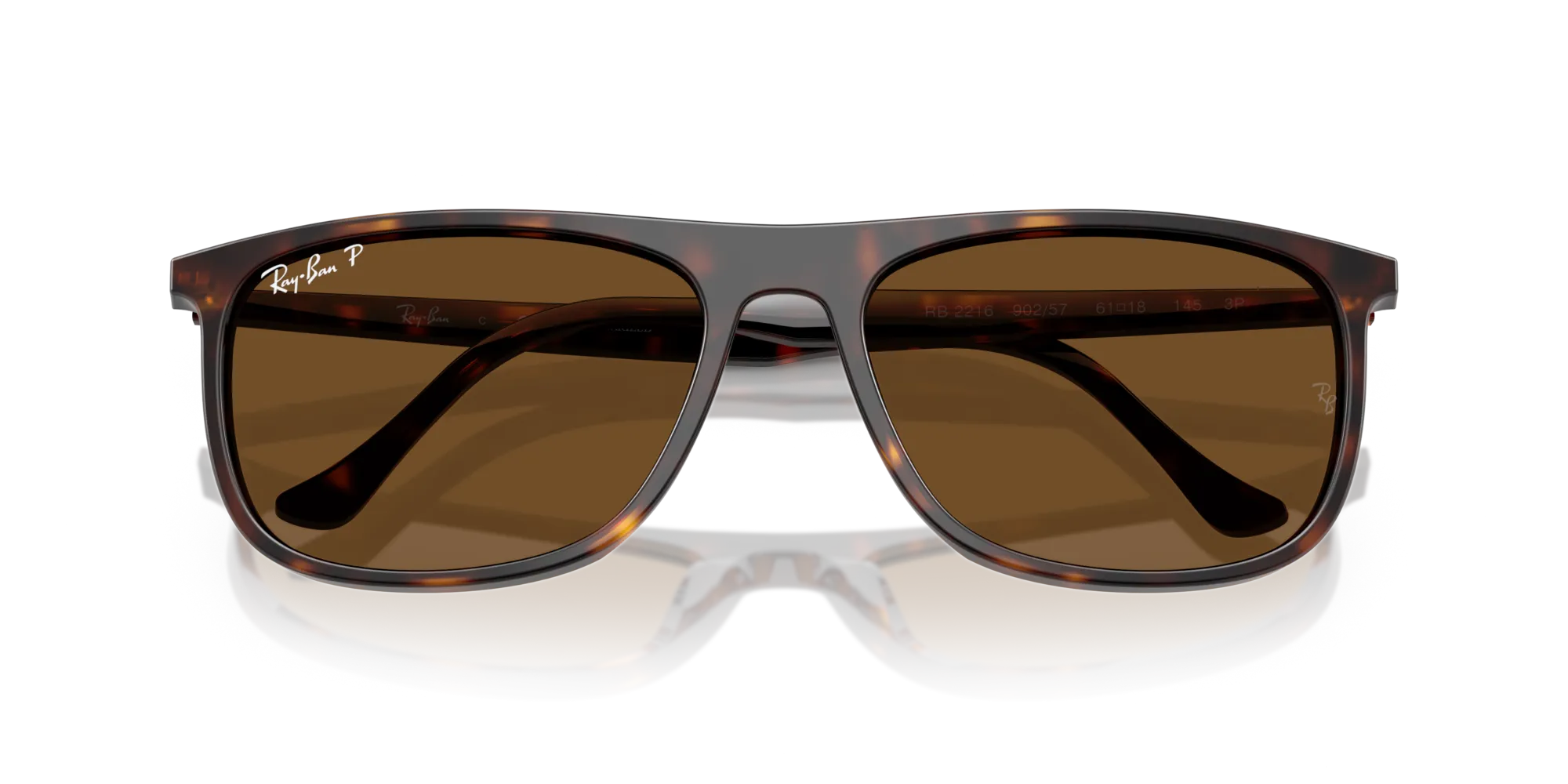 Ray - Ban RB2216 902/57 Occhiali da sole Acetato Tartaruga Marrone Squadrata Polarizzata - immagine 2
