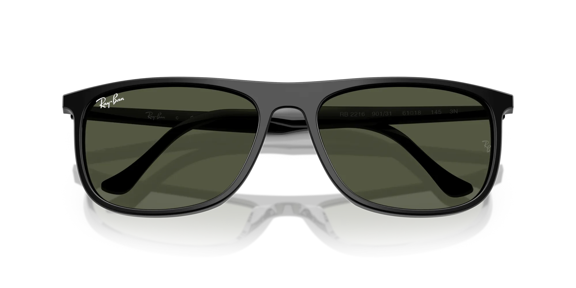 Ray - Ban RB2216 901/31 Occhiali da sole Acetato Nero Verde Squadrata Normale - immagine 2