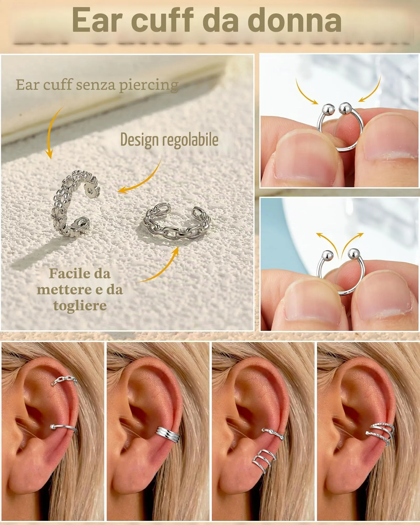 Orazio 20Pcs Orecchio Clip Helix Polsino Orecchio Non Piercing Orecchini - immagine 2