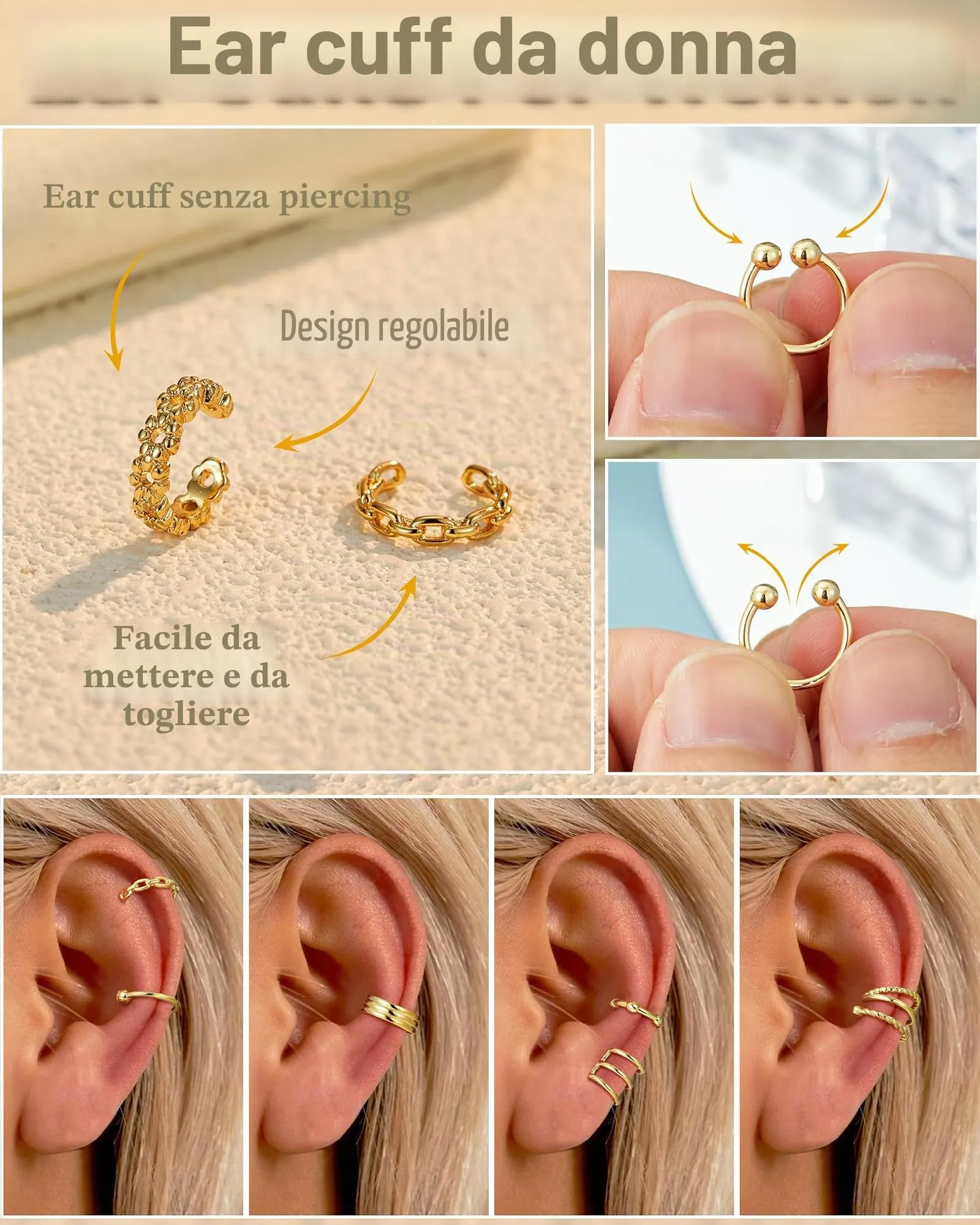 Orazio 20Pcs Orecchio Clip Helix Polsino Orecchio Non Piercing Orecchini - immagine 2
