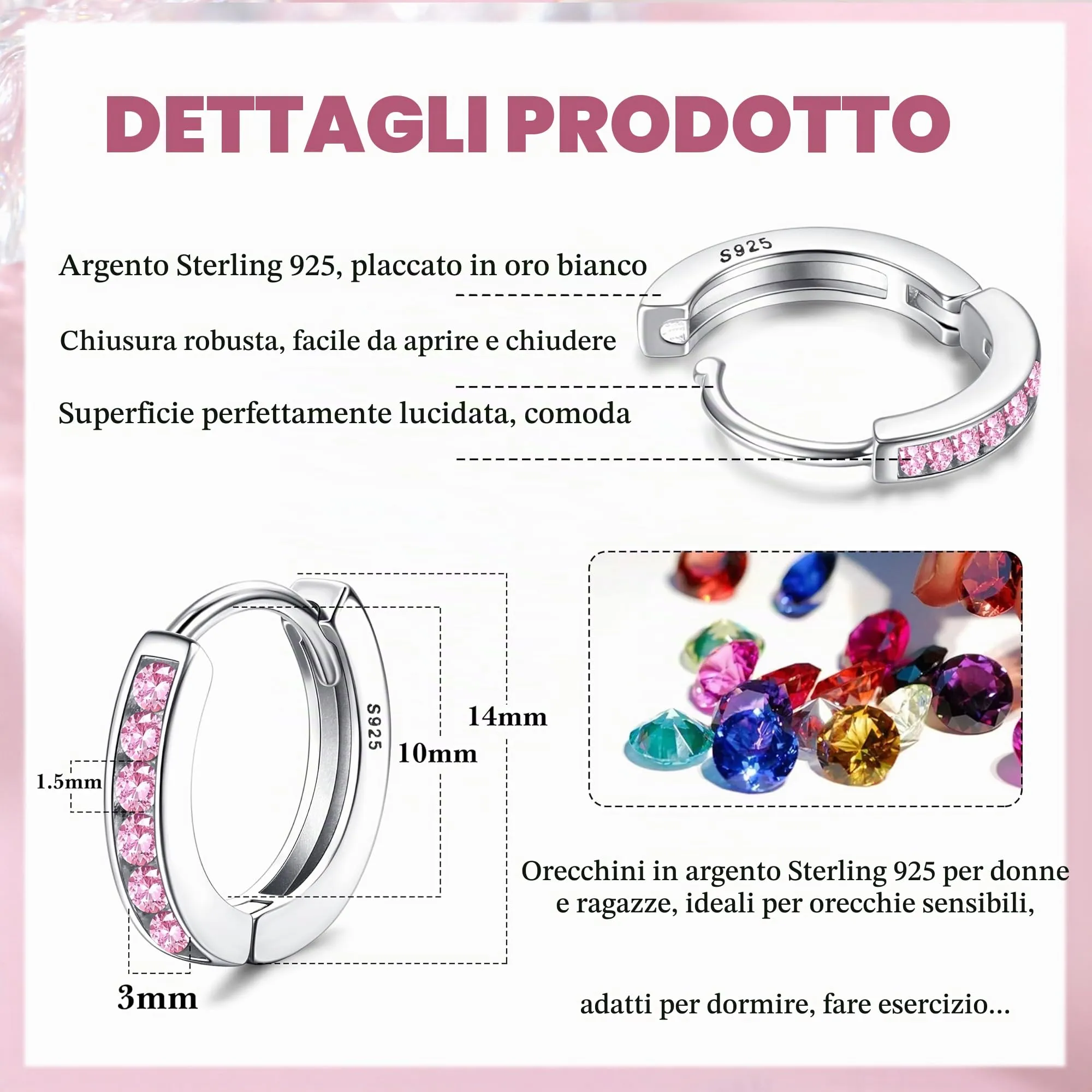 Orazio Orecchini a Cerchio Piccoli in con Perni in Argento 925 con Cubic - immagine 2