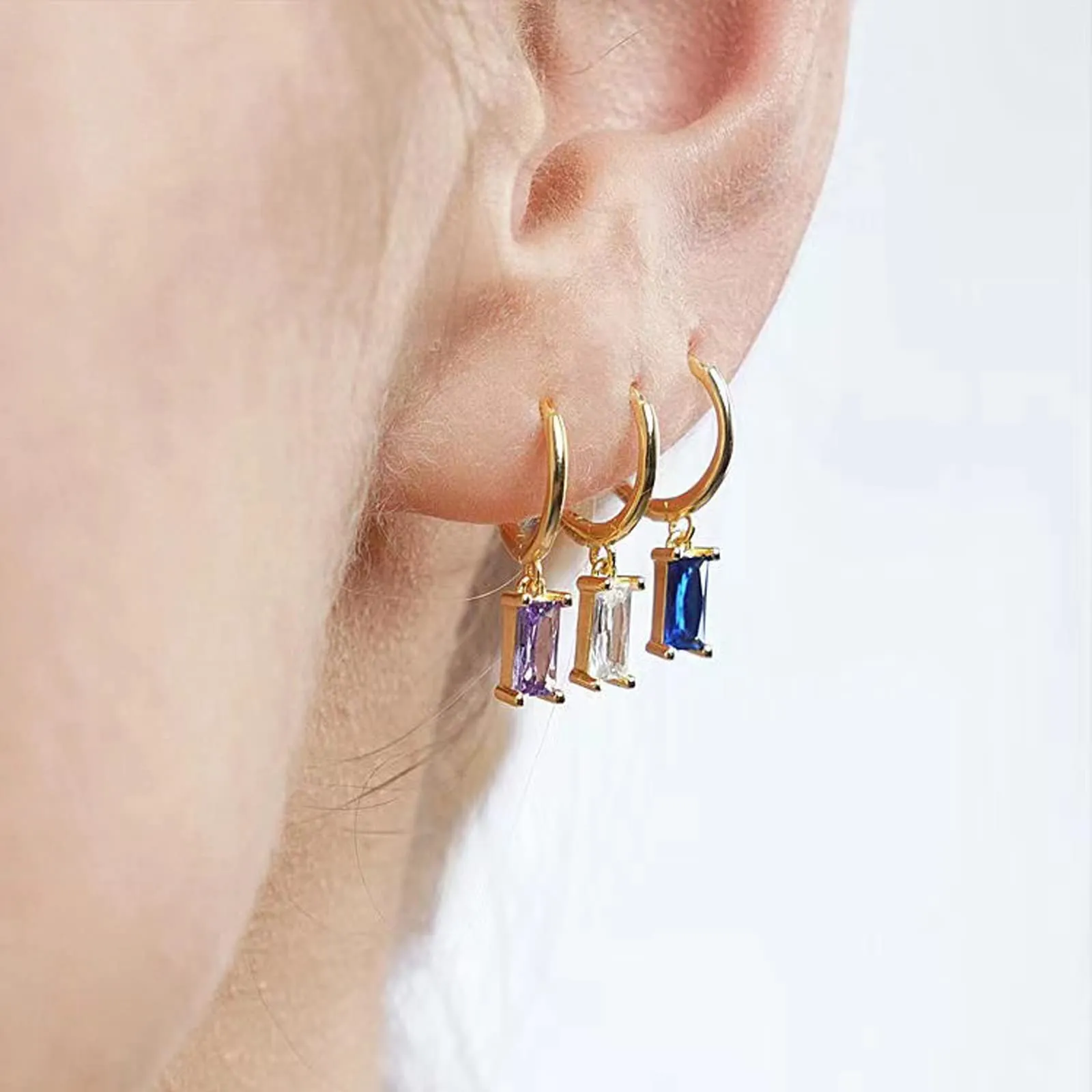 Orecchini creoli in oro da donna con pendente verde, orecchini a cerchio in oro 14 carati, unisex, 2 pezzi, Zircone - immagine 3
