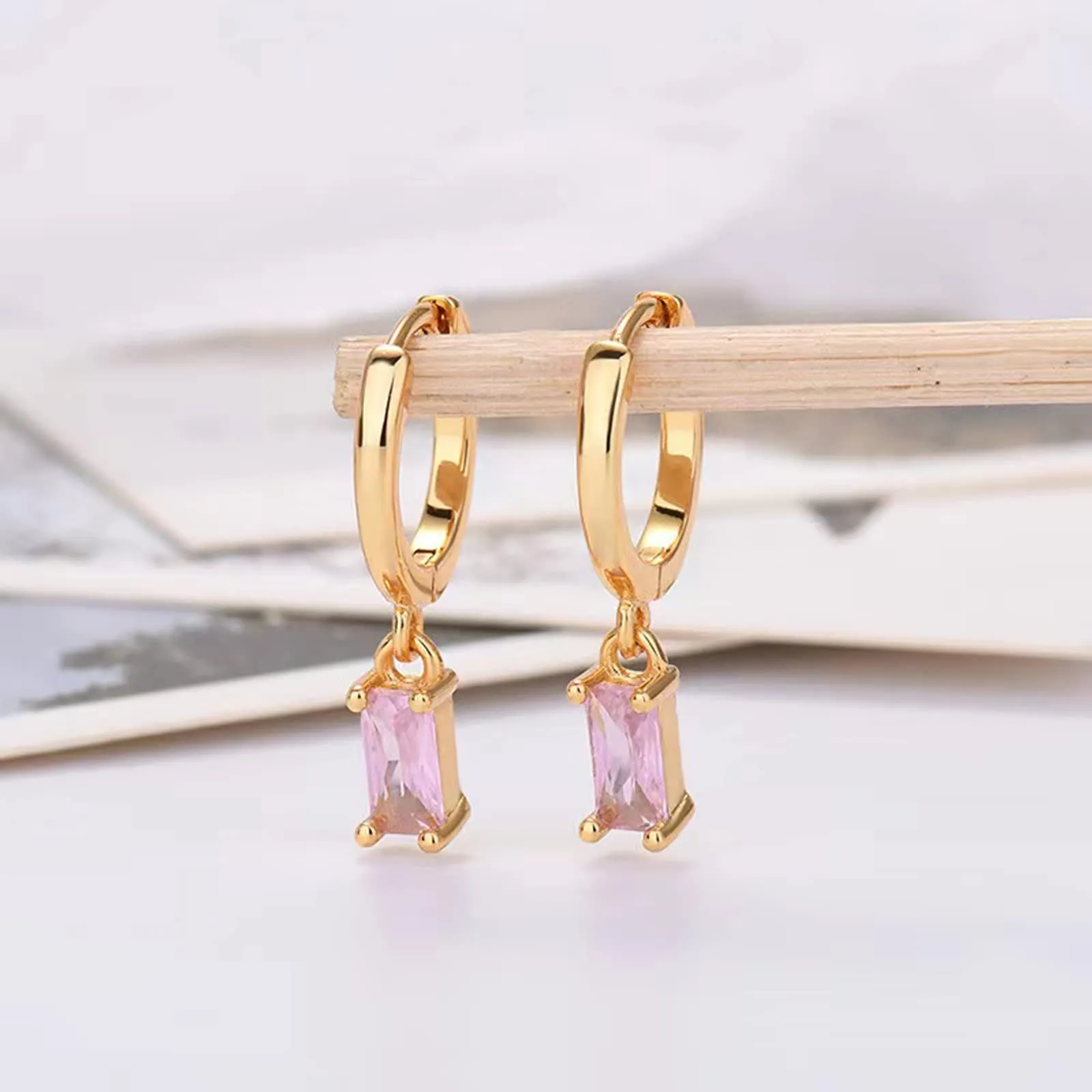 Orecchini creoli in oro da donna con pendente verde, orecchini a cerchio in oro 14 carati, unisex, 2 pezzi - immagine 5