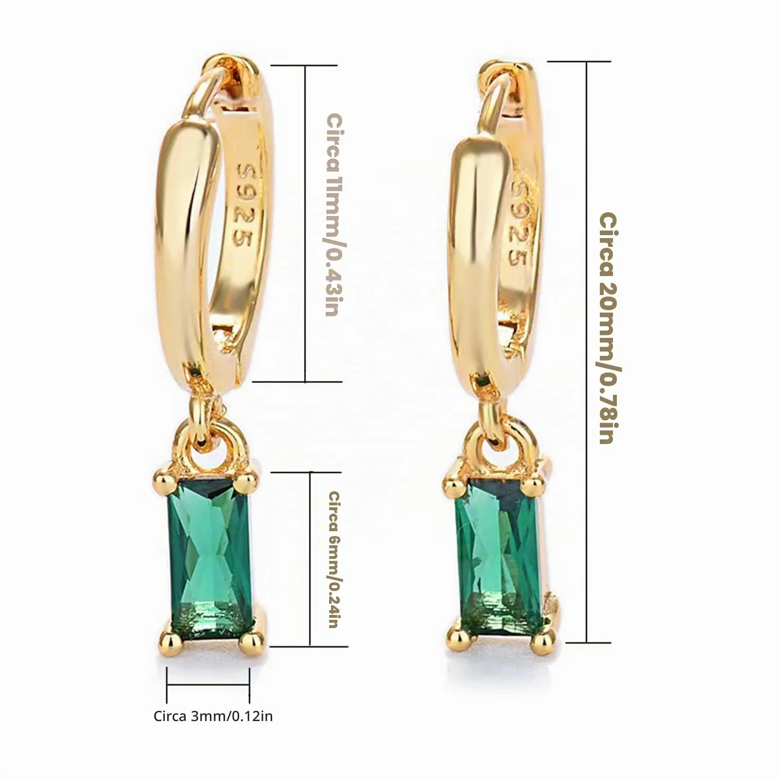 Orecchini in Rame Piccoli Cerchio Oro Con Goccia Verde E Orecchini A Bottone Verdi, Per Donne Cerchi In Oro 14K Anallergici Donna Per Bambine E Uomini 4 PCS… - immagine 6