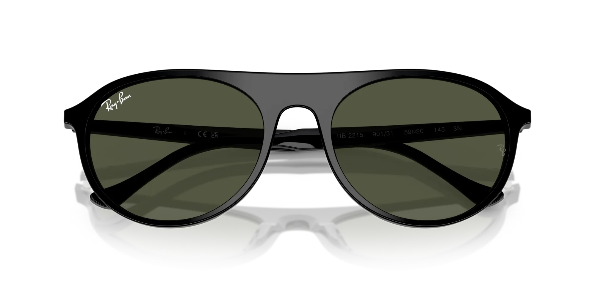 Ray - Ban RB2215 901/31 Occhiali da sole Acetato Nero Verde Squadrata Normale - immagine 2