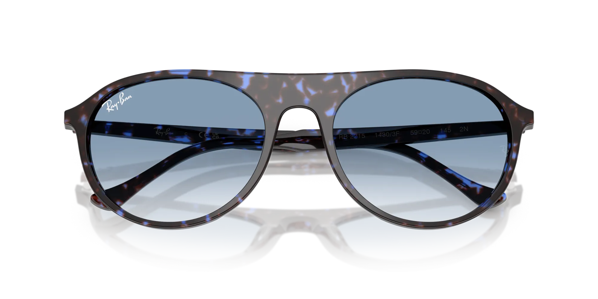 Ray - Ban RB2215 14303F Occhiali da sole Acetato Blu Blu Squadrata Normale Sfumato - immagine 2