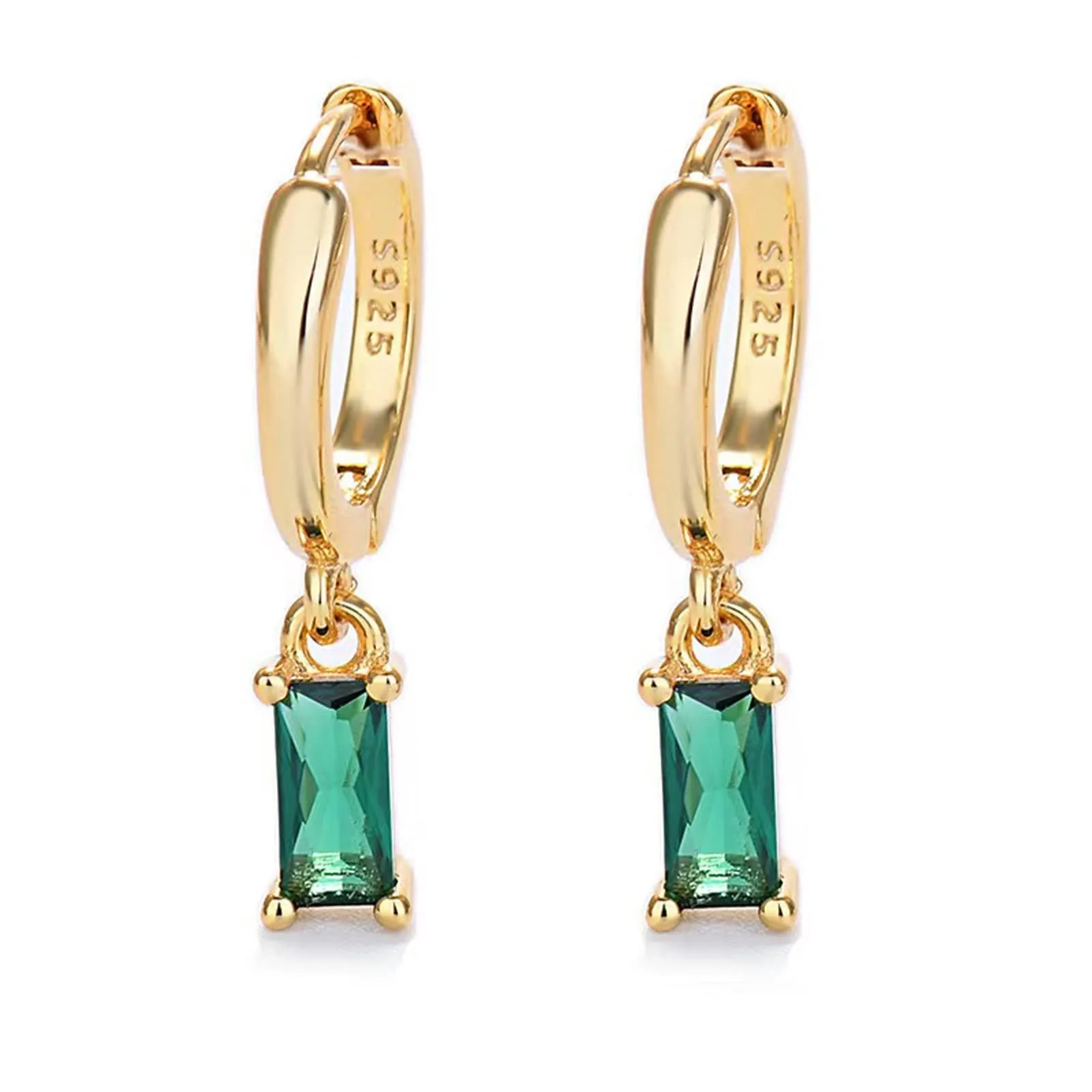 Orecchini creoli in oro da donna con pendente verde, orecchini a cerchio in oro 14 carati, unisex, 2 pezzi, Zircone - immagine 1