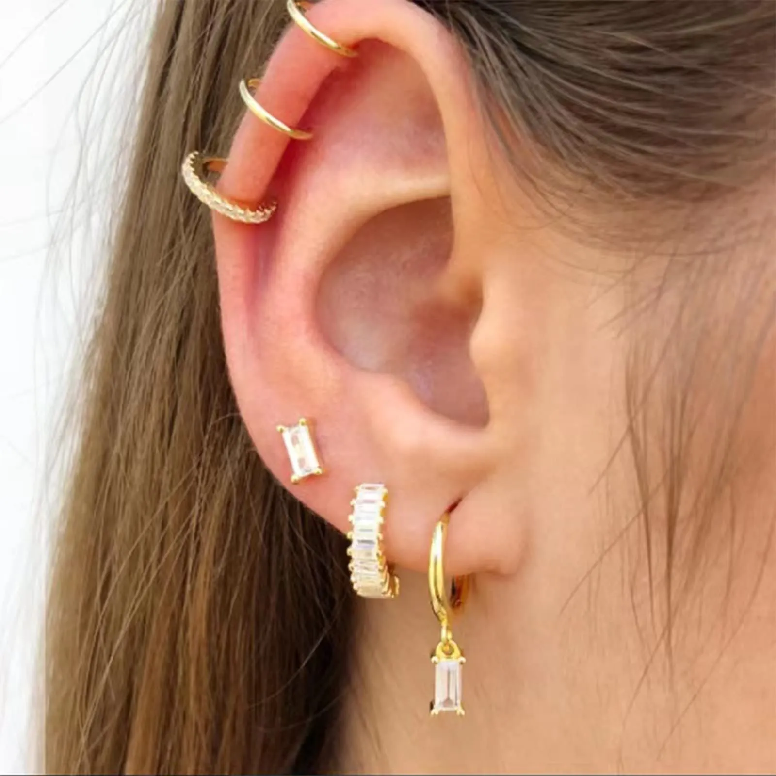 Orecchini creoli in oro da donna con pendente verde, orecchini a cerchio in oro 14 carati, unisex, 2 pezzi - immagine 2