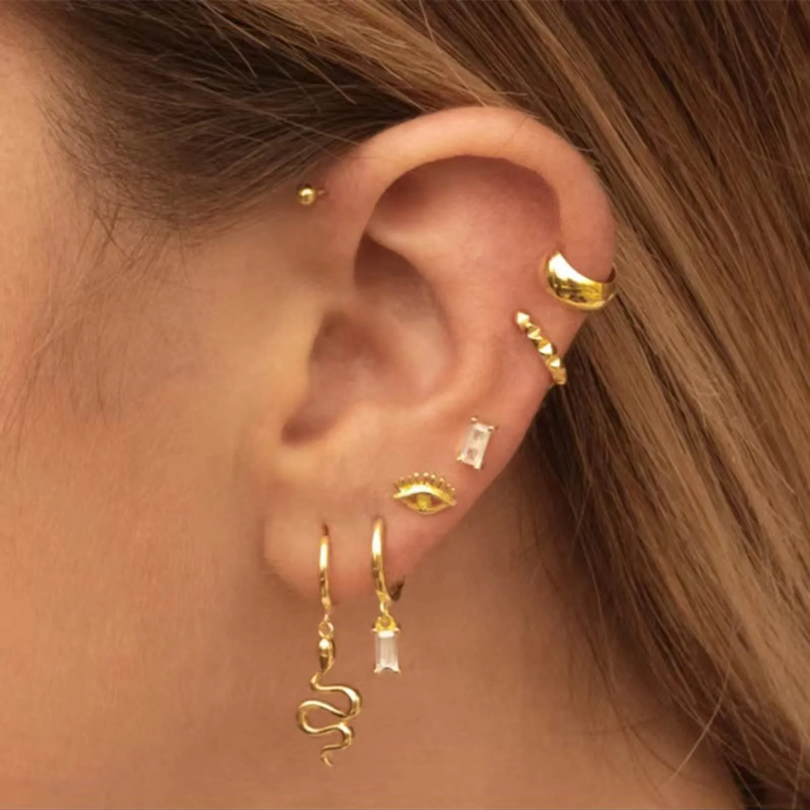 Orecchini creoli in oro da donna con pendente verde, orecchini a cerchio in oro 14 carati, unisex, 2 pezzi - immagine 4