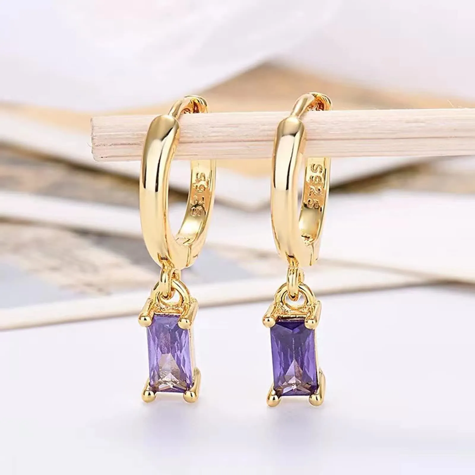 Orecchini creoli in oro da donna con pendente verde, orecchini a cerchio in oro 14 carati, unisex, 2 pezzi - immagine 8