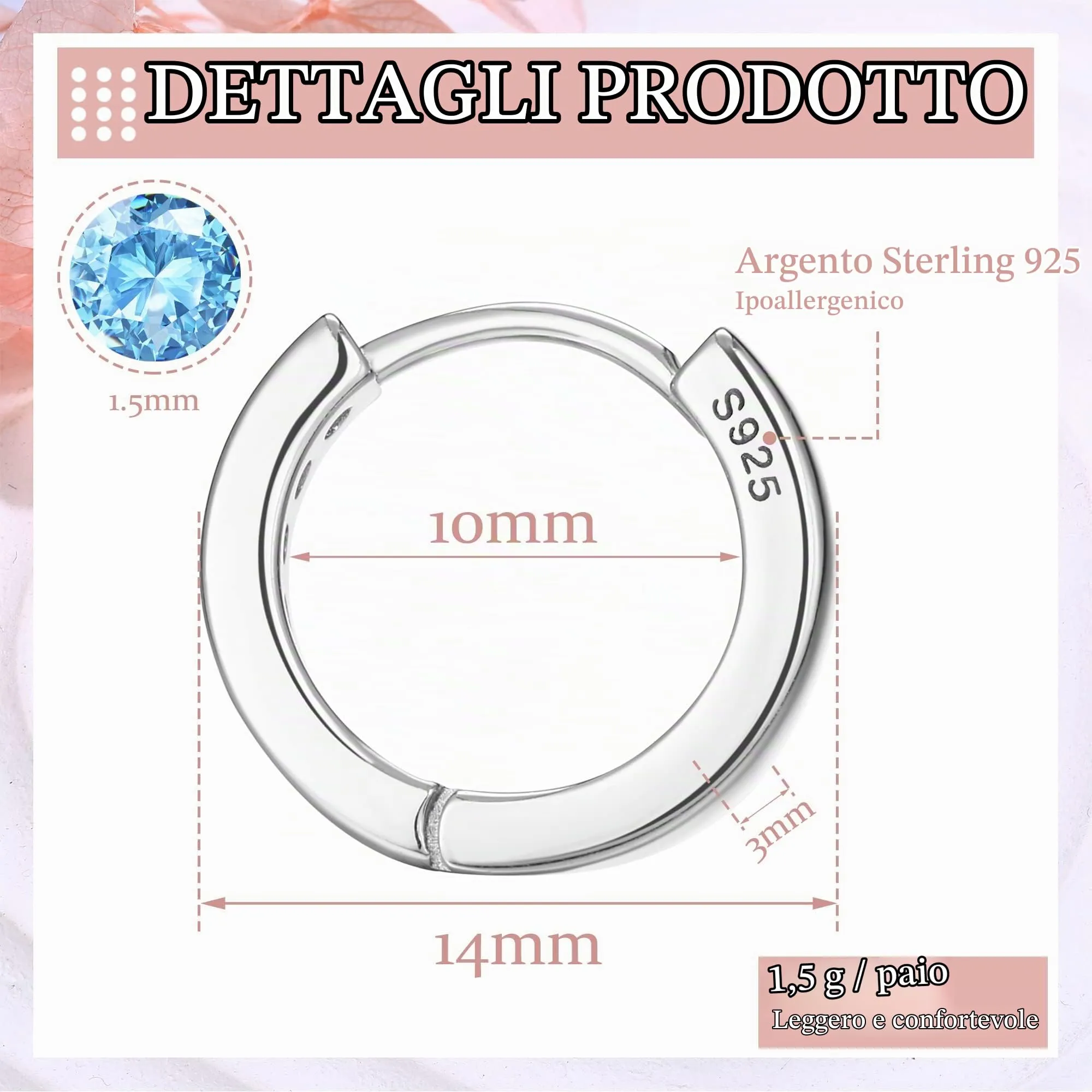 Orazio Orecchini a Cerchio Piccoli in con Perni in Argento 925 con Cubic - immagine 2