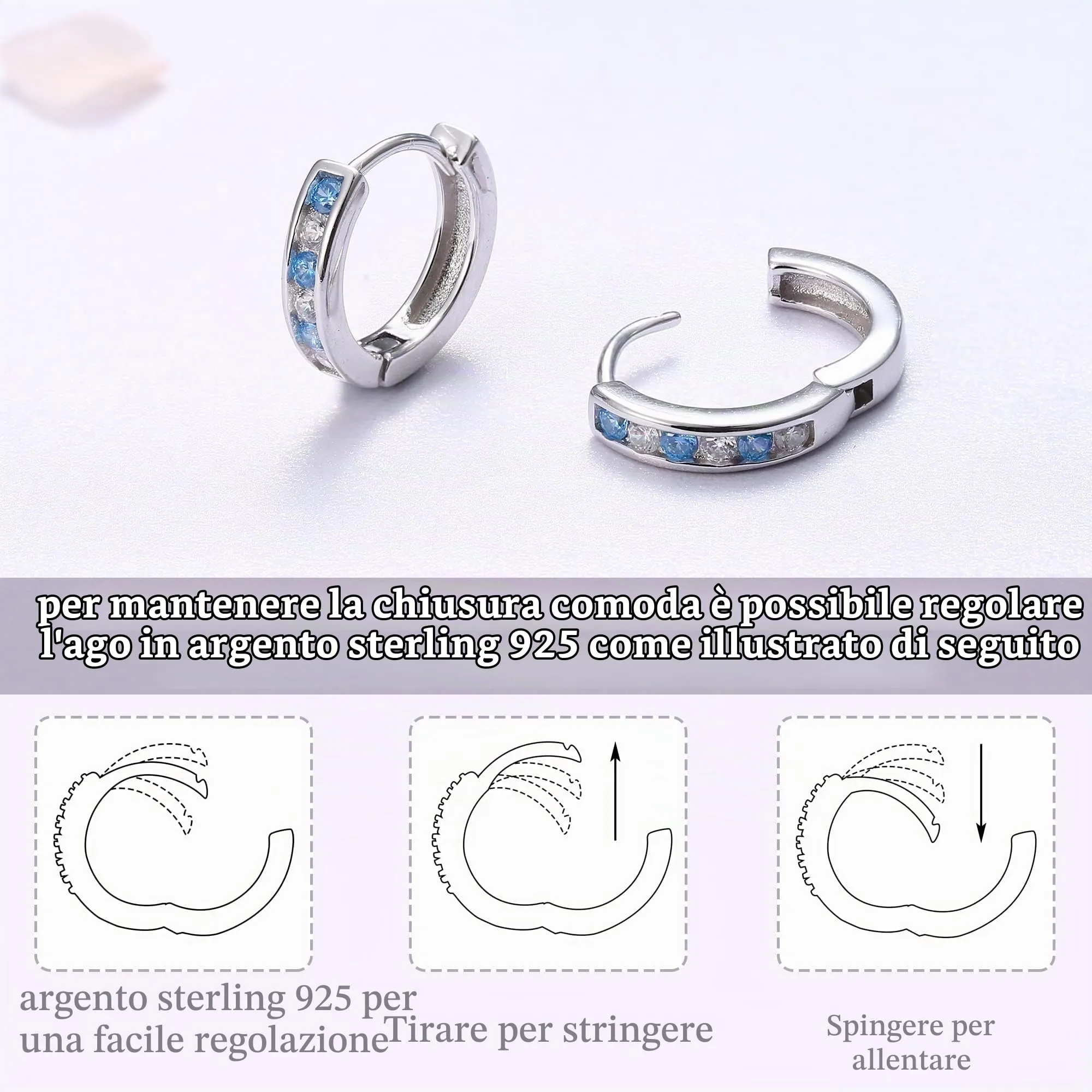 Orazio Orecchini a Cerchio Piccoli in con Perni in Argento 925 con Cubic - immagine 3