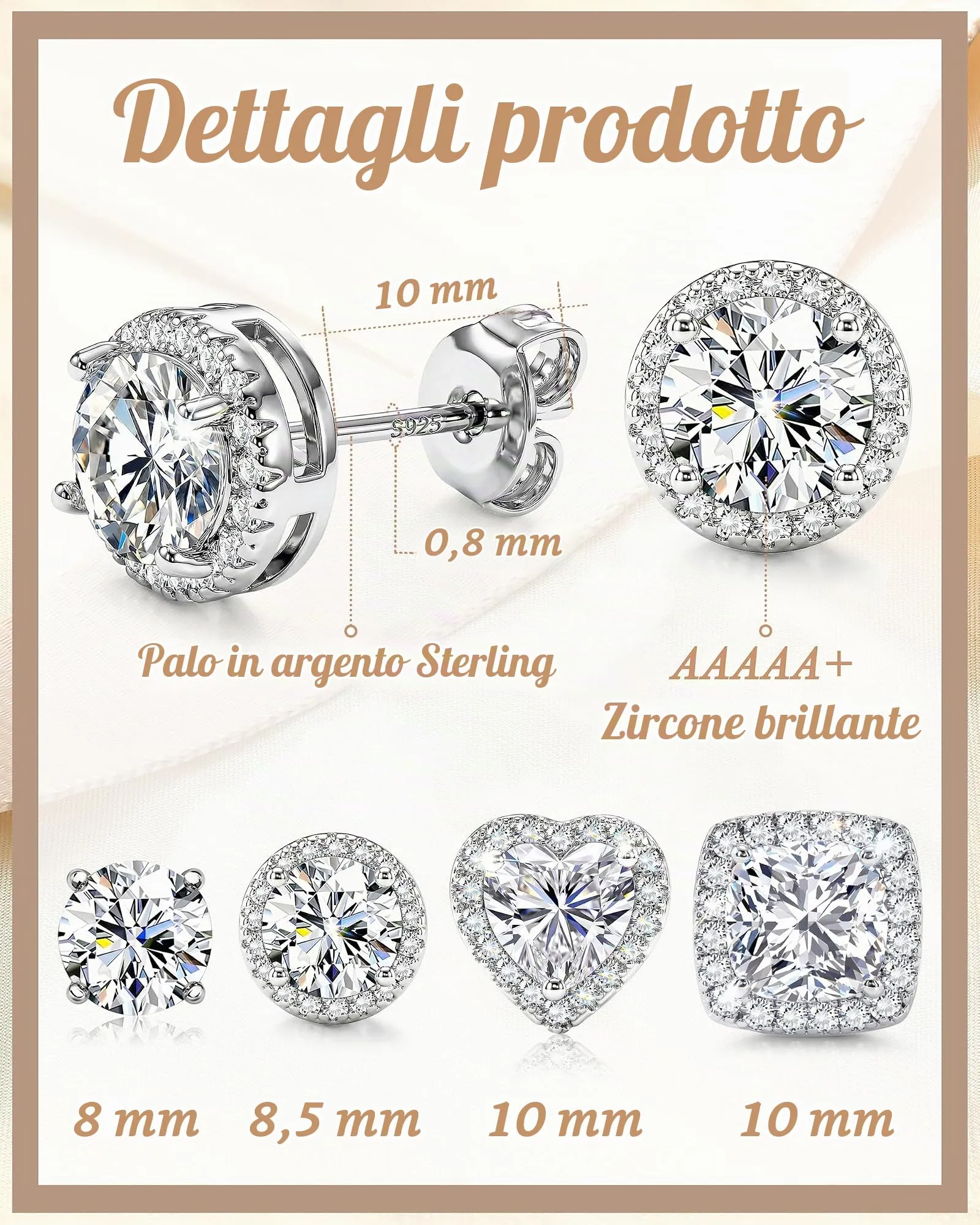 Orazio Orecchini a Bottone Perni in Argento 925 per Donna Uomo - immagine 2