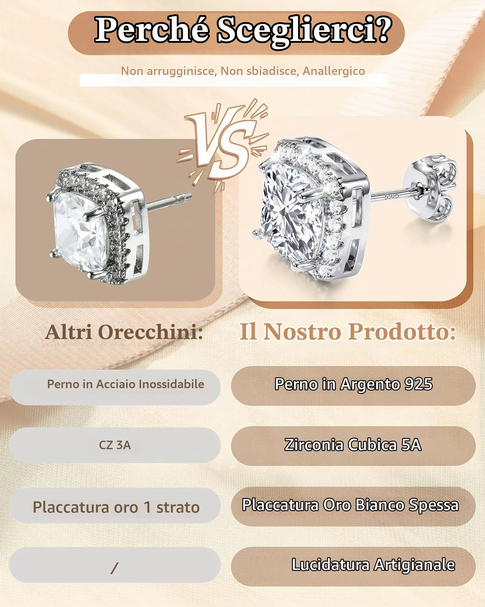 Orazio Orecchini a Bottone Perni in Argento 925 per Donna Uomo - immagine 7