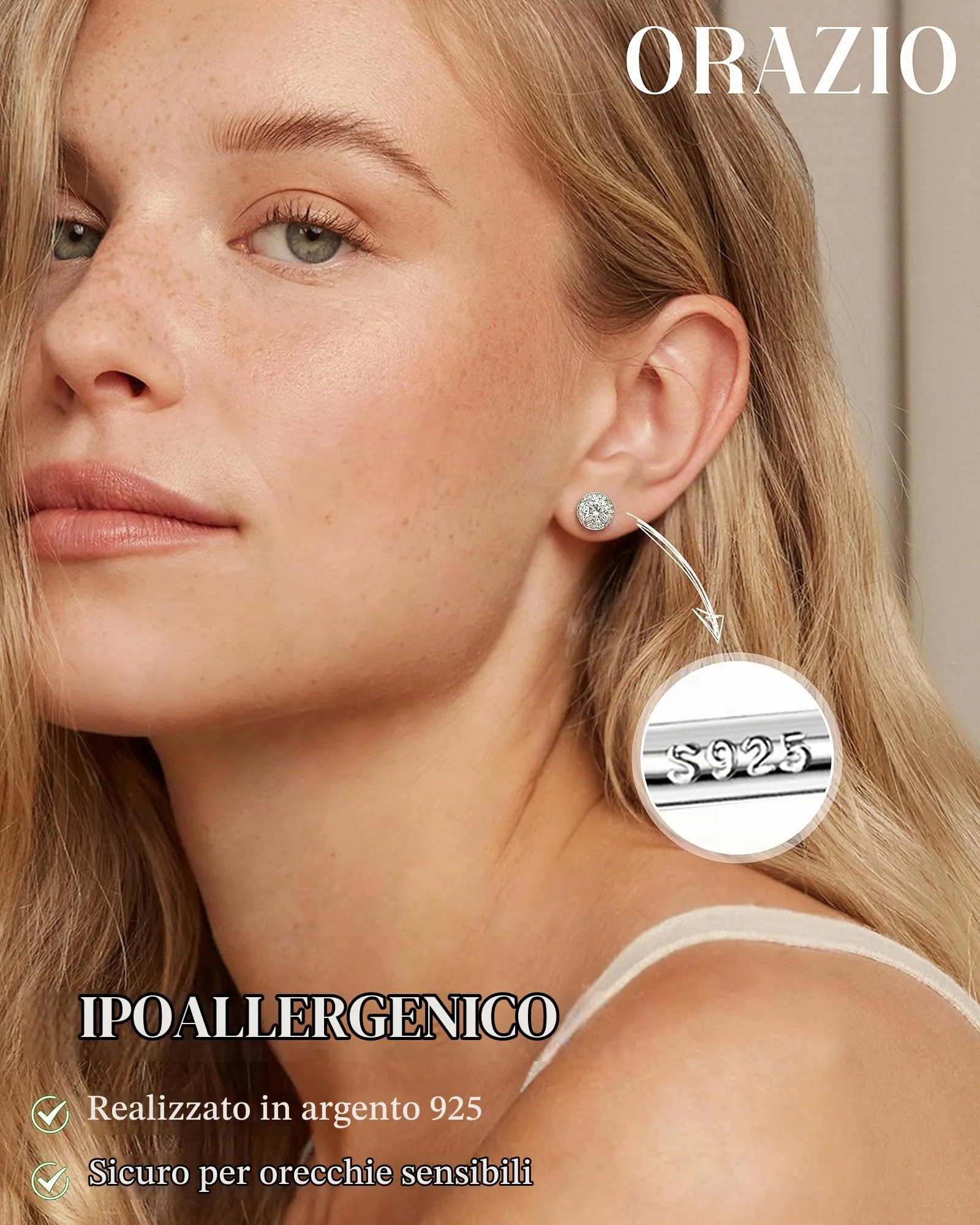Orazio Orecchini a Bottone Perni in Argento 925 per Donna Uomo - immagine 4
