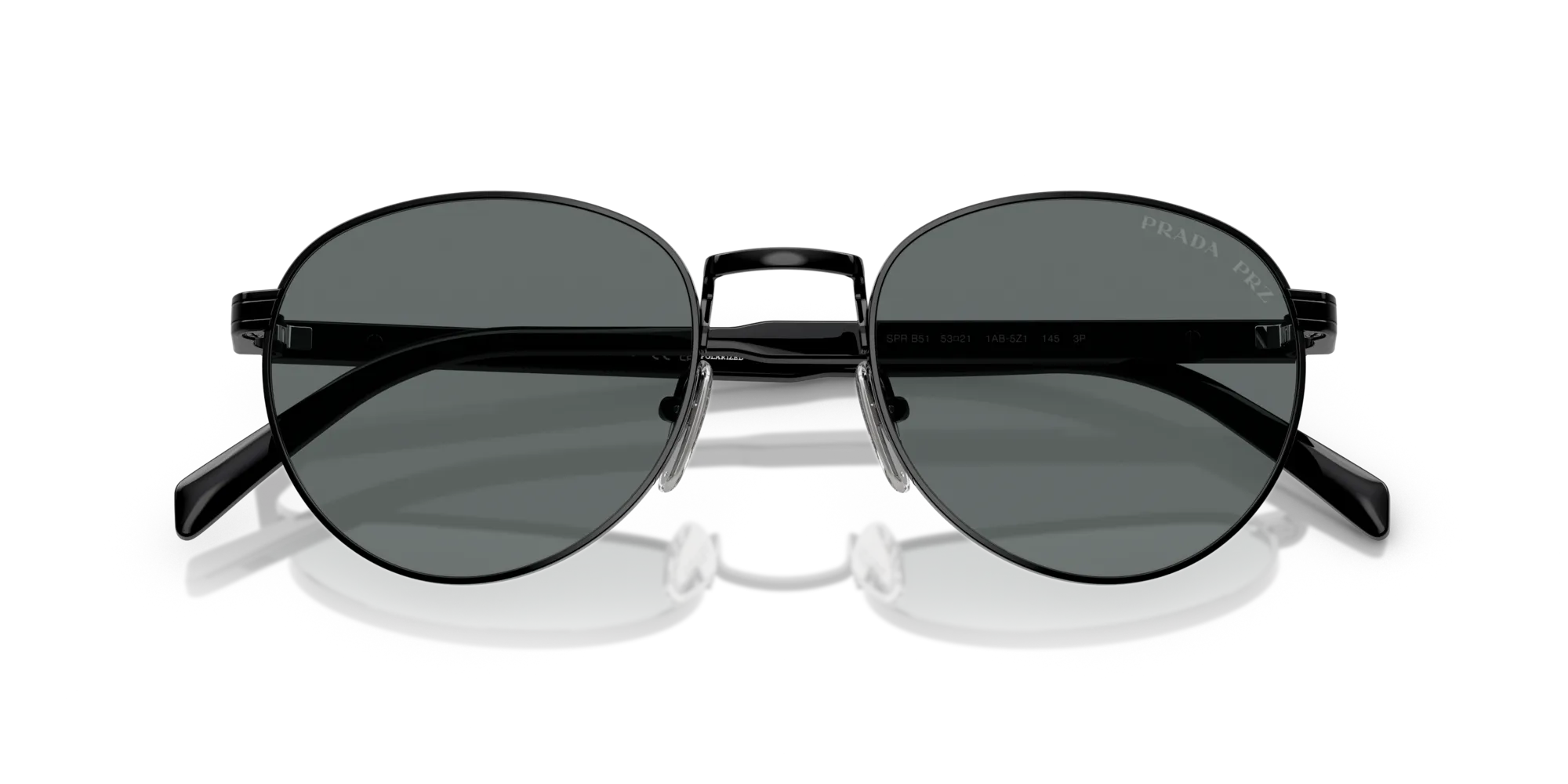 Prada PR B51S 1AB5Z1 Occhiali da sole Metallo Nero Grigio Rotonda Polarizzata - immagine 2