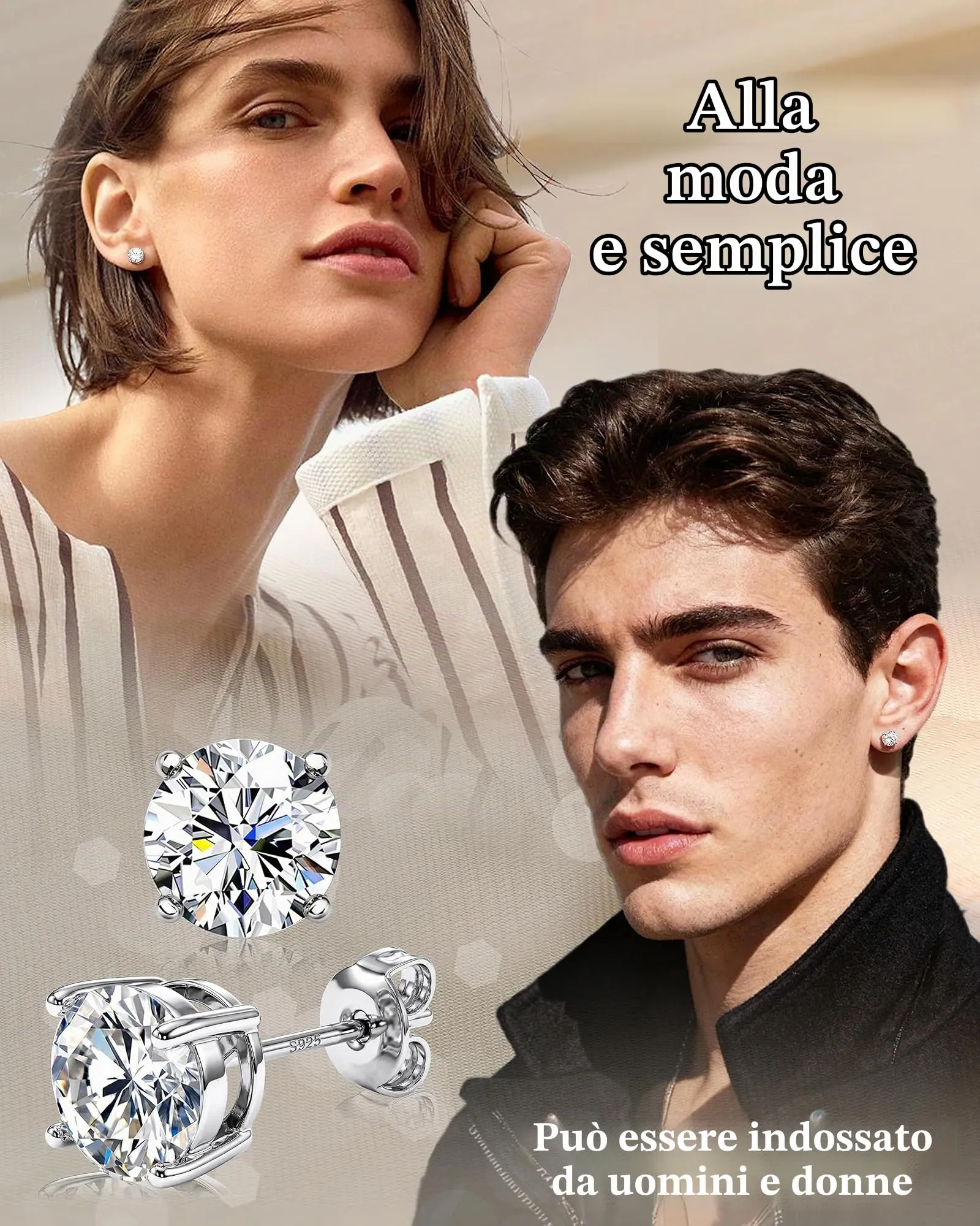 Orazio Orecchini a Bottone Perni in Argento 925 per Donna Uomo - immagine 4