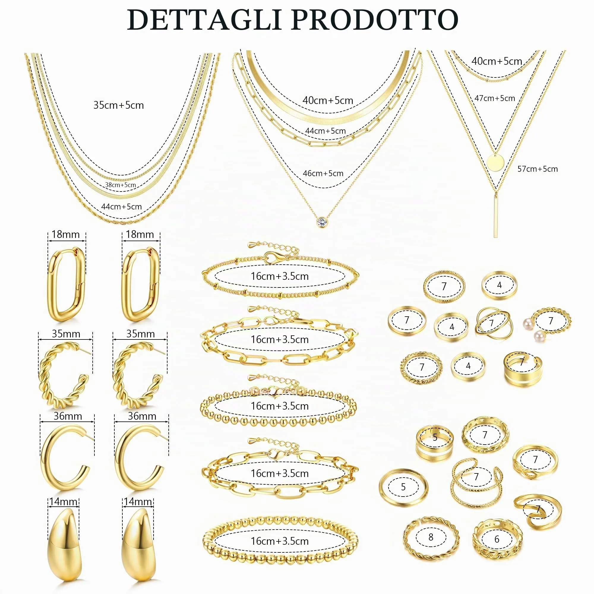 Morfetto Set di gioielli in Tono Dorato per le donne alla moda Chunky Tono Dorato Orecchini a cerchio Accessori in Collana e bracciale set gioielli Pacchetto - immagine 2