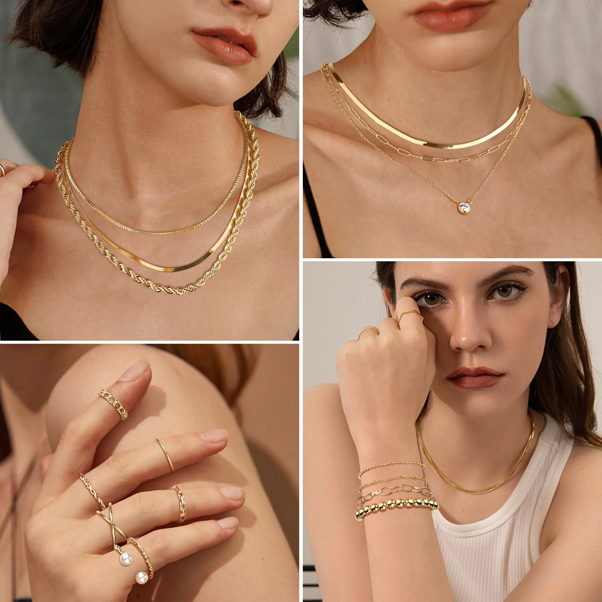 Morfetto Set di gioielli in Tono Dorato per le donne alla moda Chunky Tono Dorato Orecchini a cerchio Accessori in Collana e bracciale set gioielli Pacchetto - immagine 5
