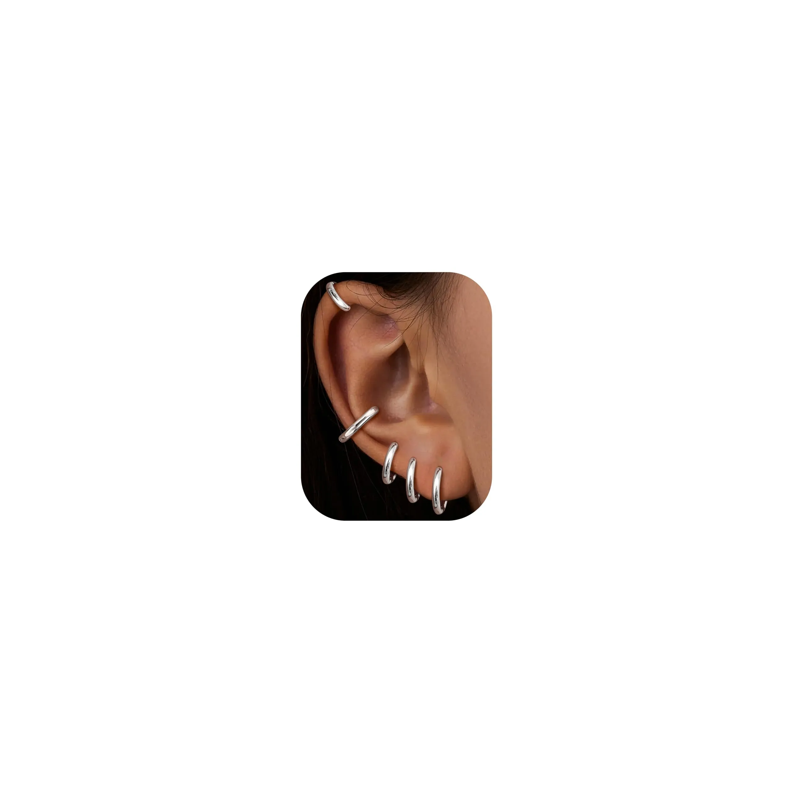 KRFY Piccoli Orecchini Cerchio per Donna Uomo Set acciaio inossidabile Cartilagine Huggie Orecchini 6/7/8/9/10MM Daith Helix Piercing Anello Gioielli Orecchini Dormienti a Cerniera Cerchi Color argento-s - immagine 1
