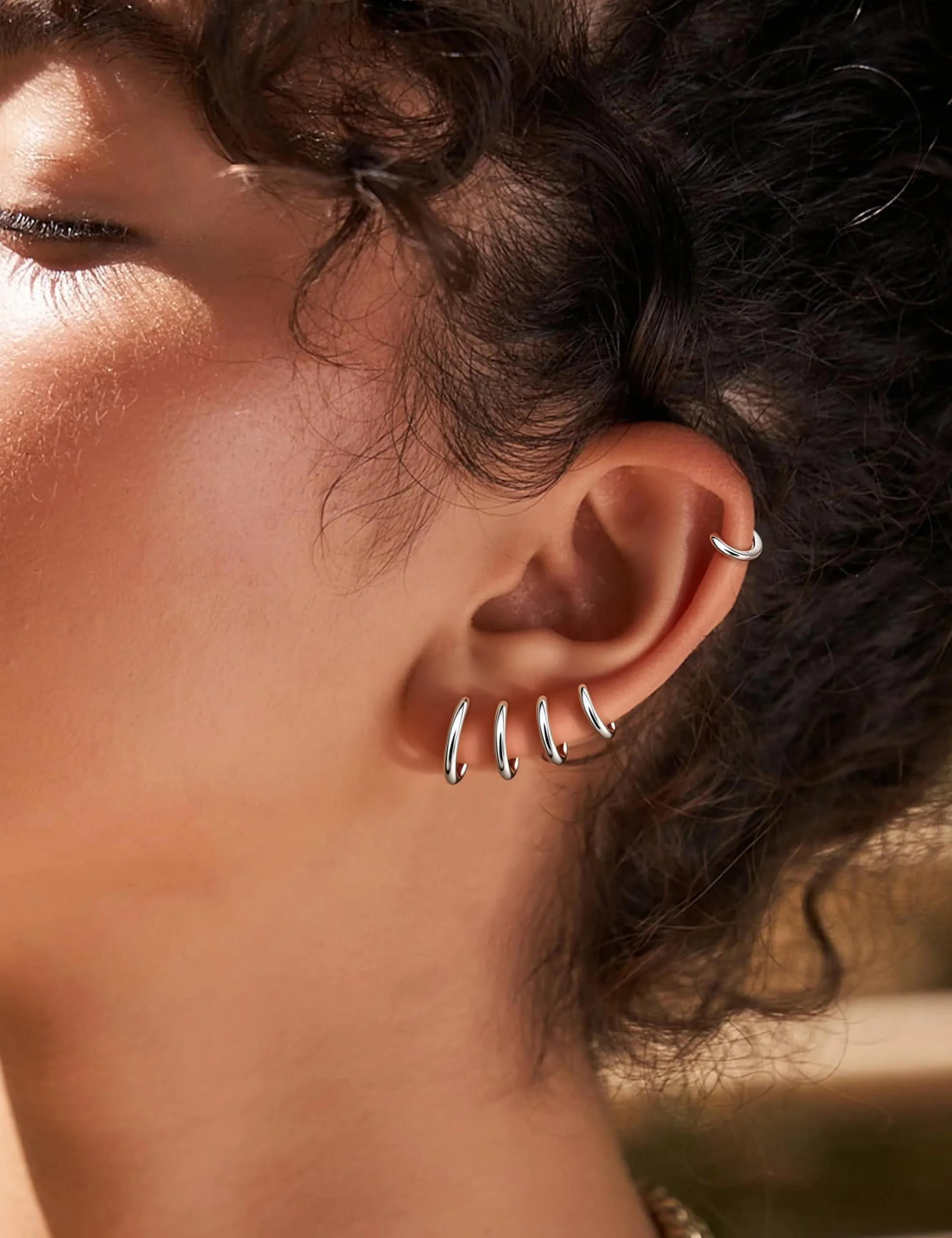 KRFY Piccoli Orecchini Cerchio per Donna Uomo Set acciaio inossidabile Cartilagine Huggie Orecchini 6/7/8/9/10MM Daith Helix Piercing Anello Gioielli Orecchini Dormienti a Cerniera Cerchi Color argento-s - immagine 3