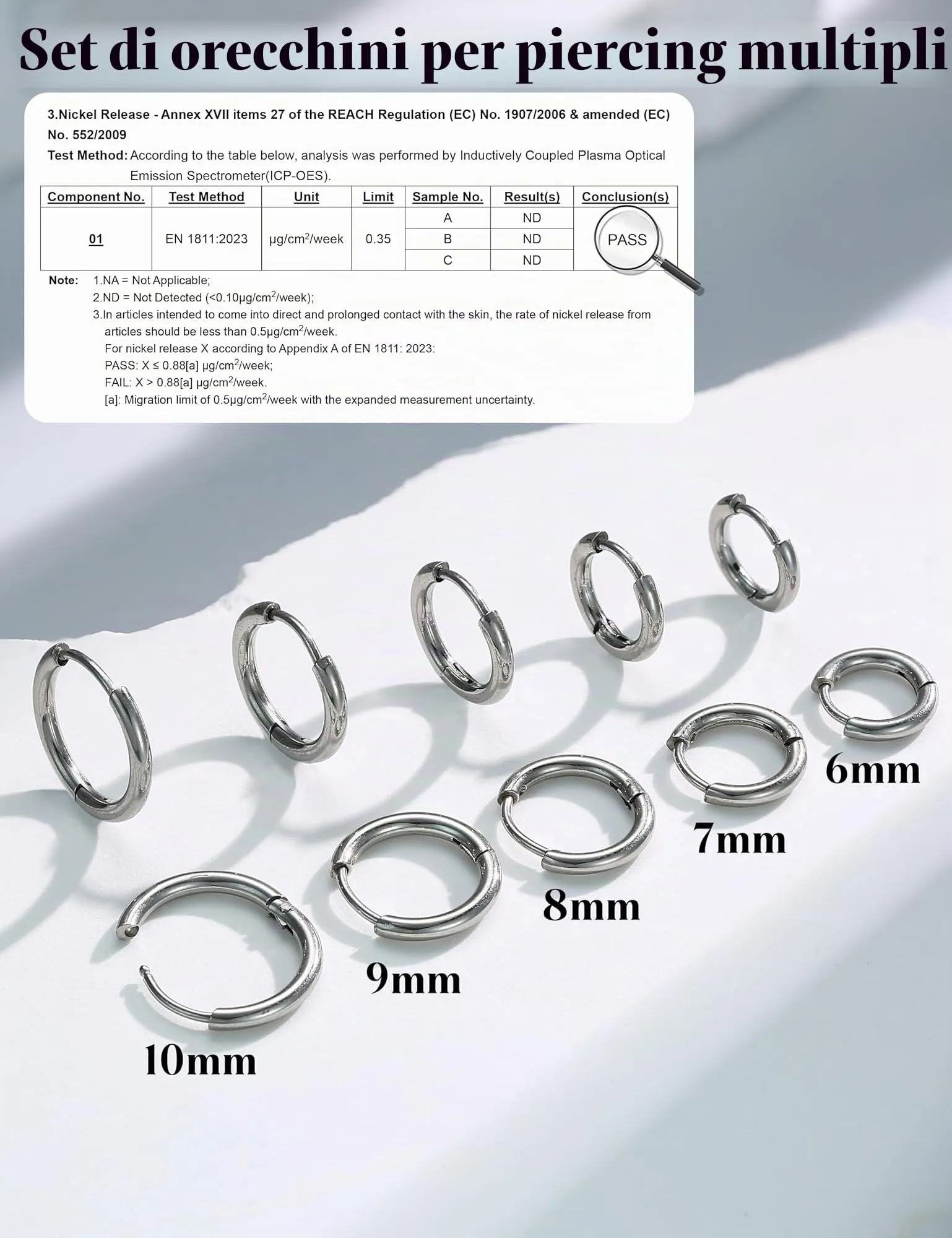 KRFY Piccoli Orecchini Cerchio per Donna Uomo Set acciaio inossidabile Cartilagine Huggie Orecchini 6/7/8/9/10MM Daith Helix Piercing Anello Gioielli Orecchini Dormienti a Cerniera Cerchi Color argento-s - immagine 6