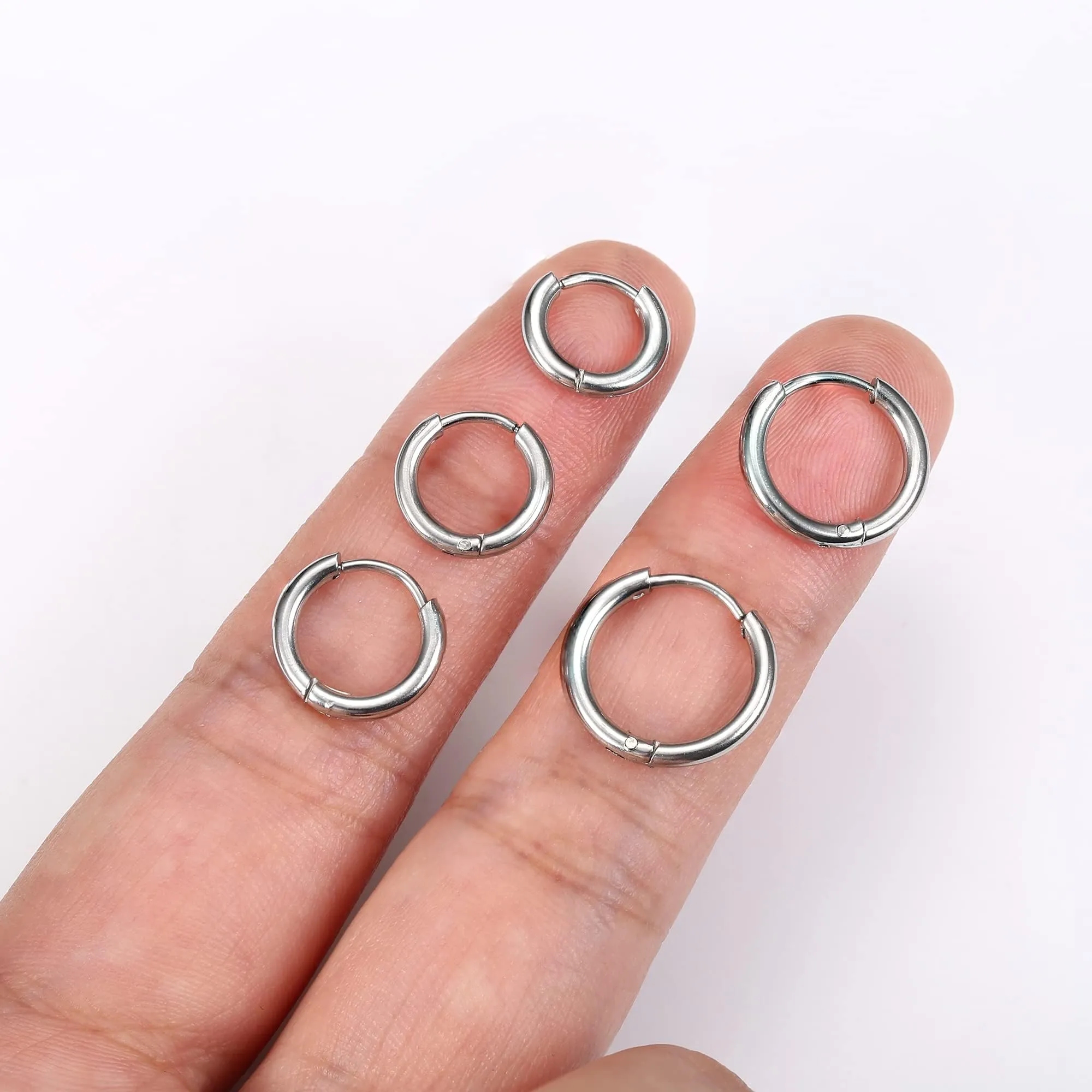KRFY Piccoli Orecchini Cerchio per Donna Uomo Set acciaio inossidabile Cartilagine Huggie Orecchini 6/7/8/9/10MM Daith Helix Piercing Anello Gioielli Orecchini Dormienti a Cerniera Cerchi Color argento-s - immagine 8
