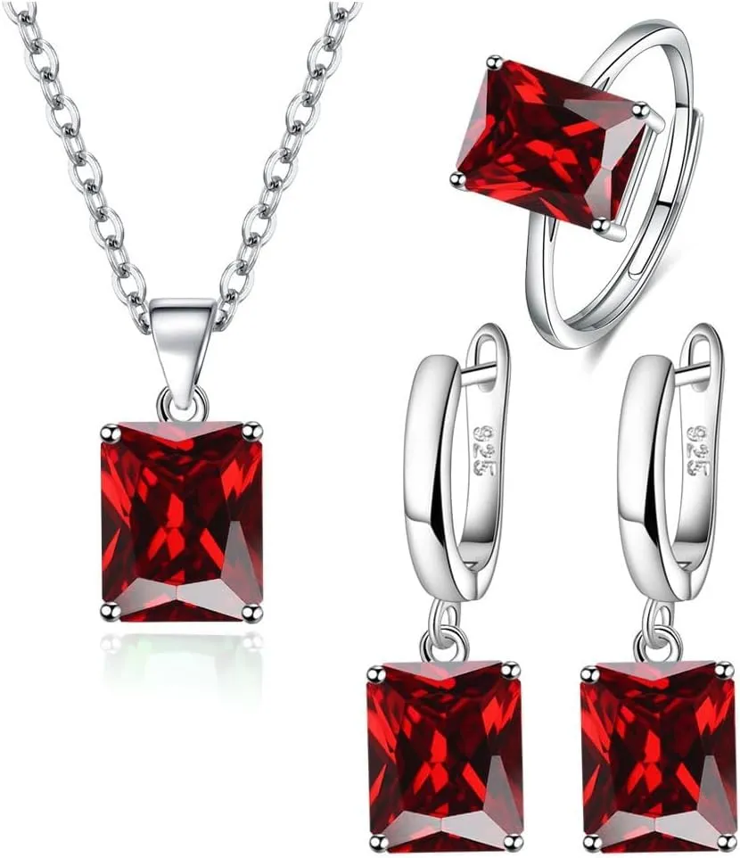 FDEETY 3 Pezzi Parure Gioielli Quadrato Cristallo Collana Orecchini Anello Argento Elegante Donna Set Gioielleria Lusso - immagine 1